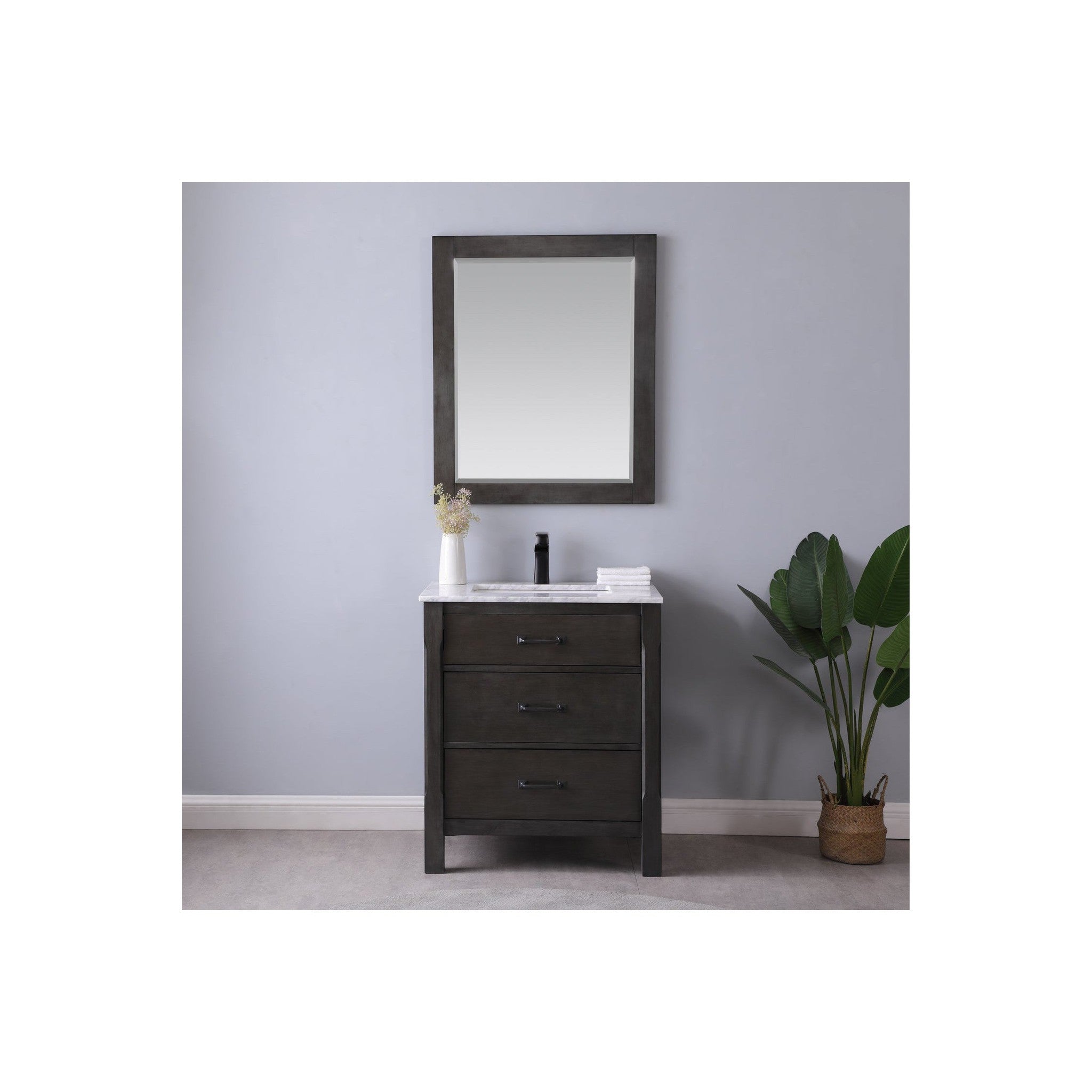 Maribella 30" Single Bathroom Vanity Set in Rust Black and Carrara White Marble Countertop with Mirror