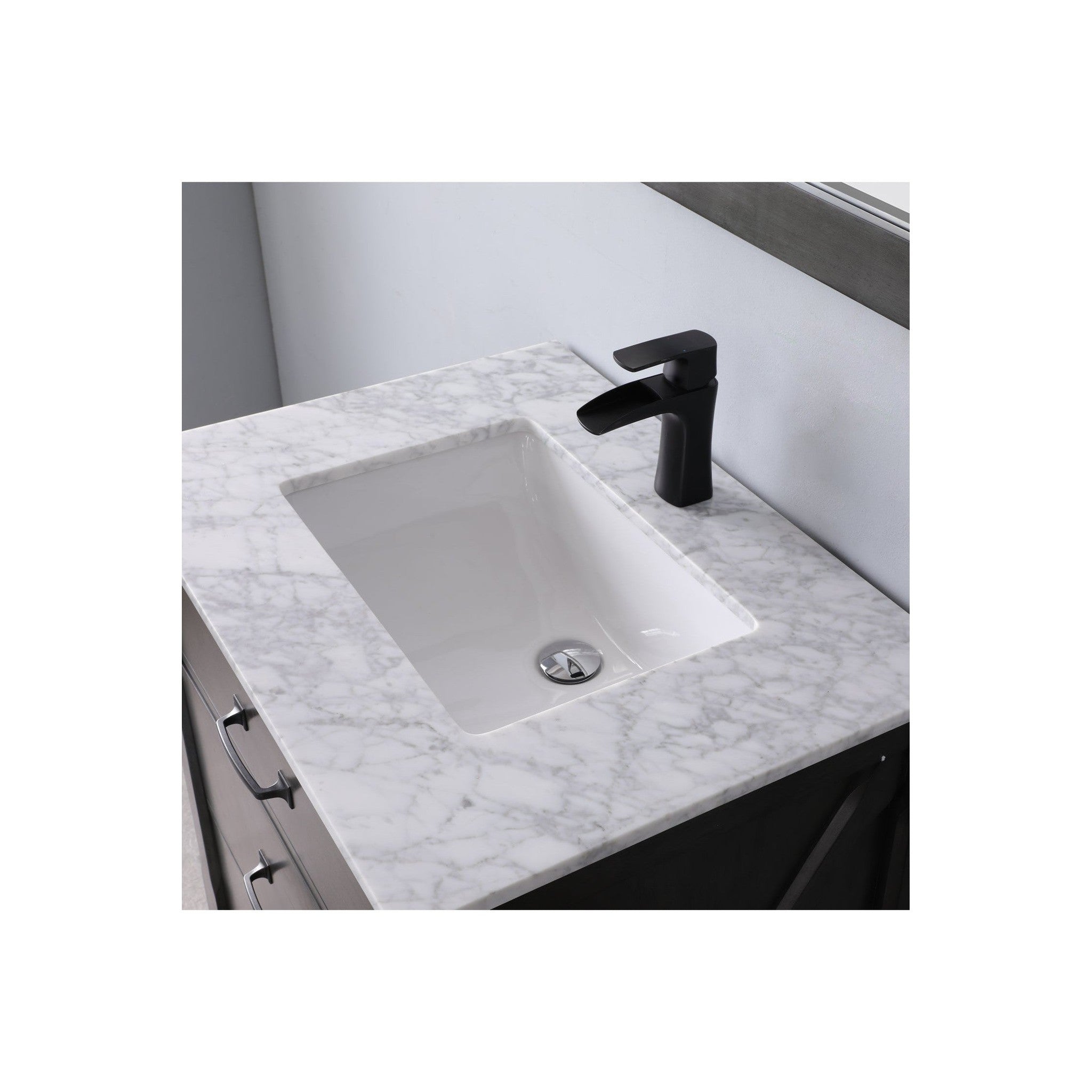 Maribella 30" Single Bathroom Vanity Set in Rust Black and Carrara White Marble Countertop with Mirror