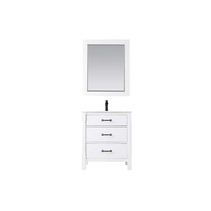 Maribella 30" Single Bathroom Vanity Set in White and Carrara White Marble Countertop with Mirror