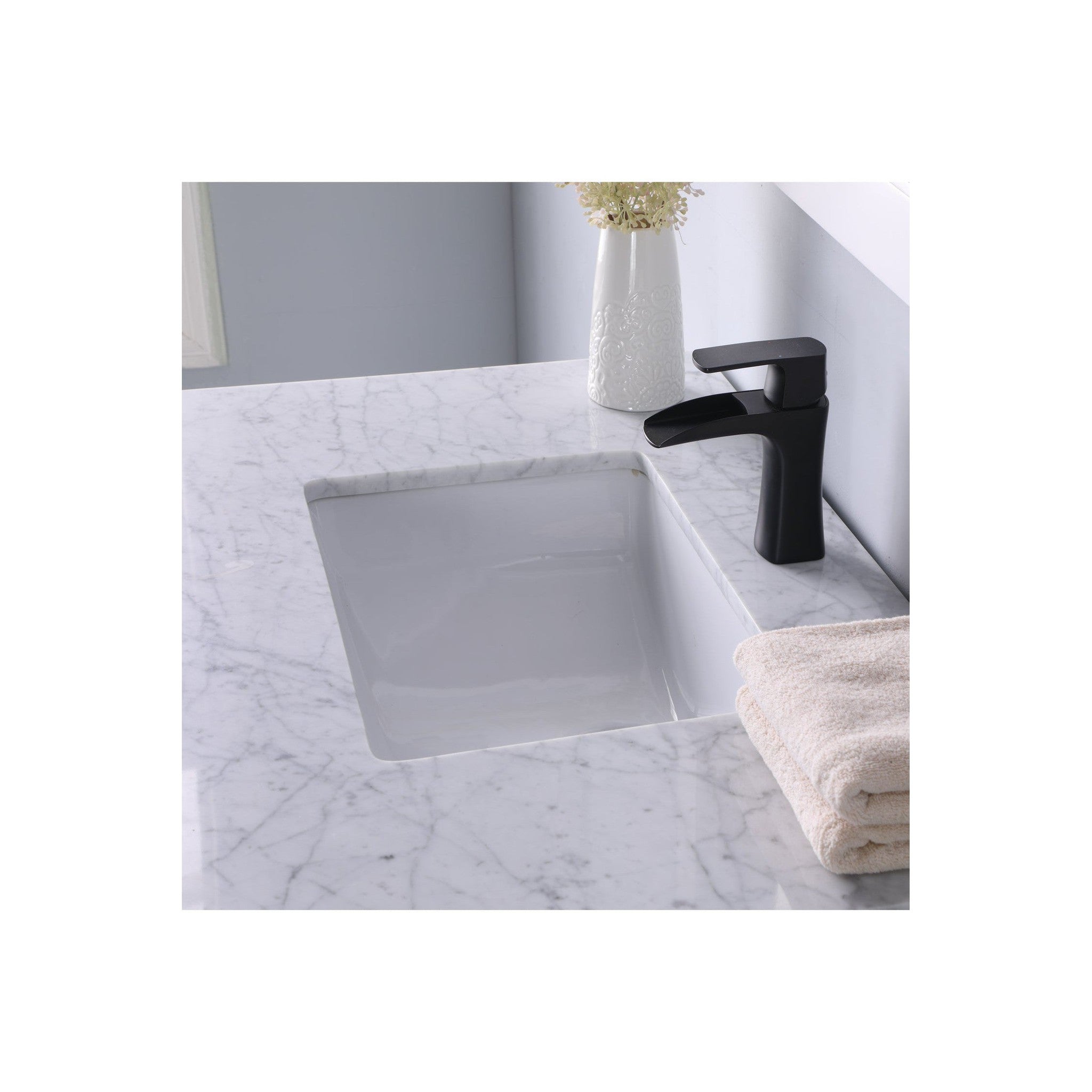 Maribella 36" Single Bathroom Vanity Set in White and Carrara White Marble Countertop with Mirror