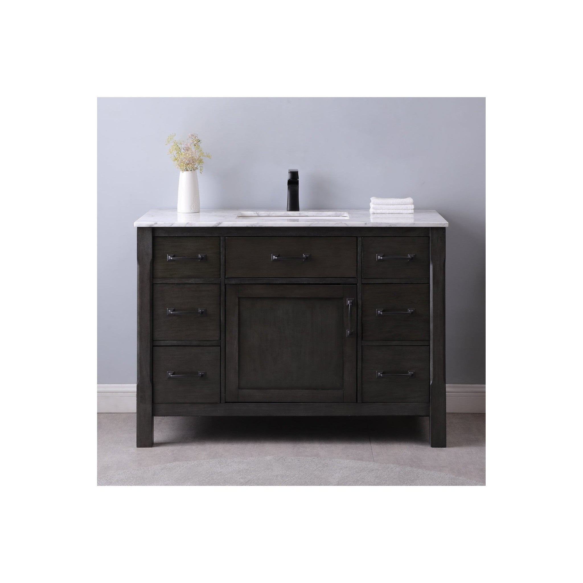 Maribella 48" Single Bathroom Vanity Set in Rust Black and Carrara White Marble Countertop without Mirror