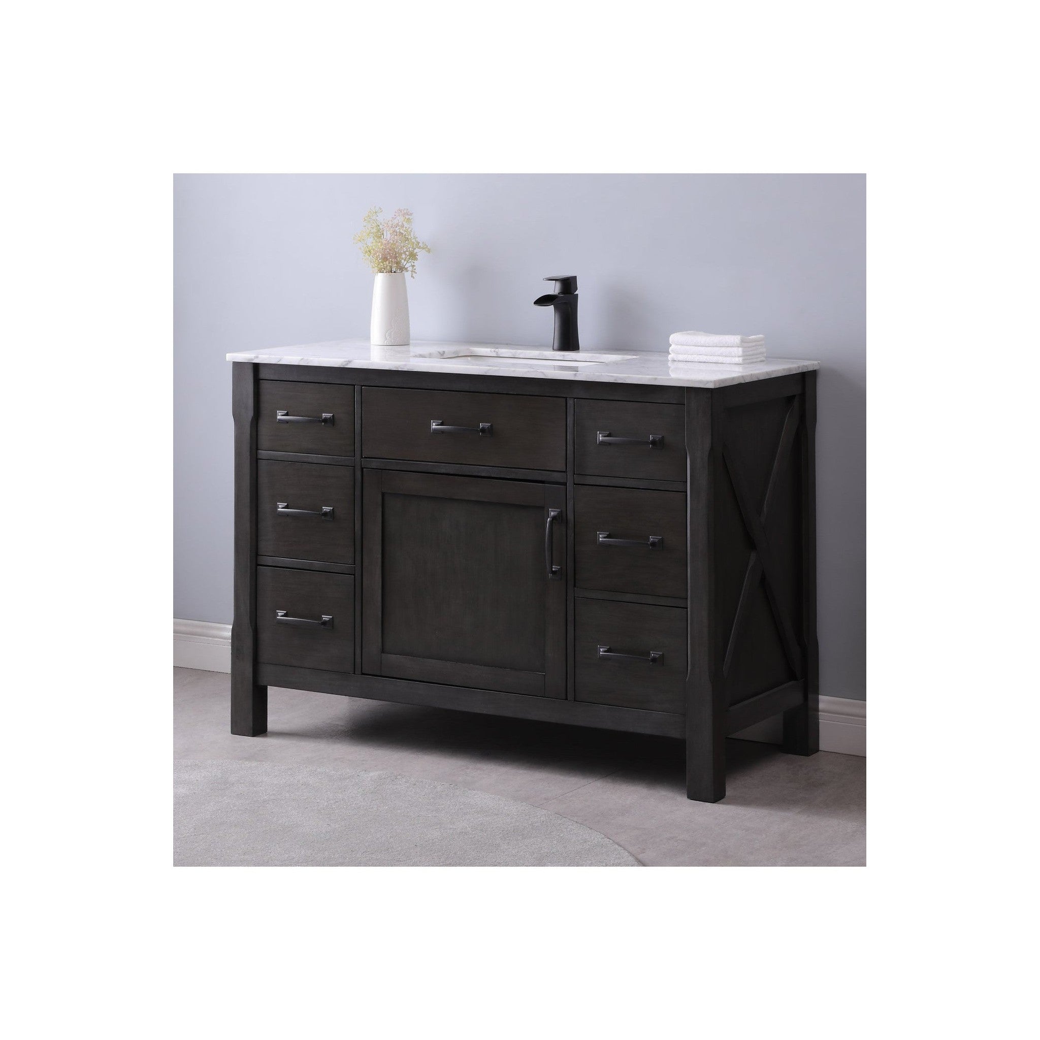 Maribella 48" Single Bathroom Vanity Set in Rust Black and Carrara White Marble Countertop without Mirror