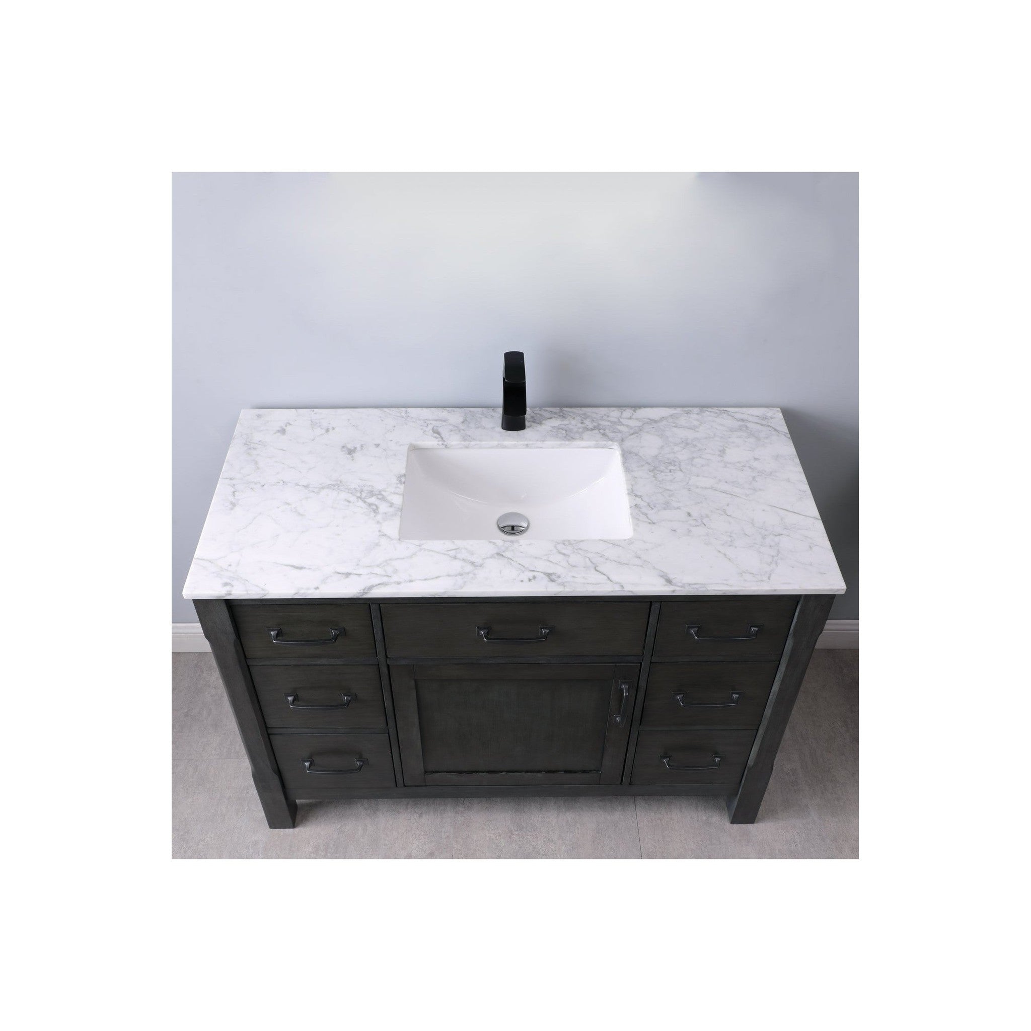 Maribella 48" Single Bathroom Vanity Set in Rust Black and Carrara White Marble Countertop without Mirror