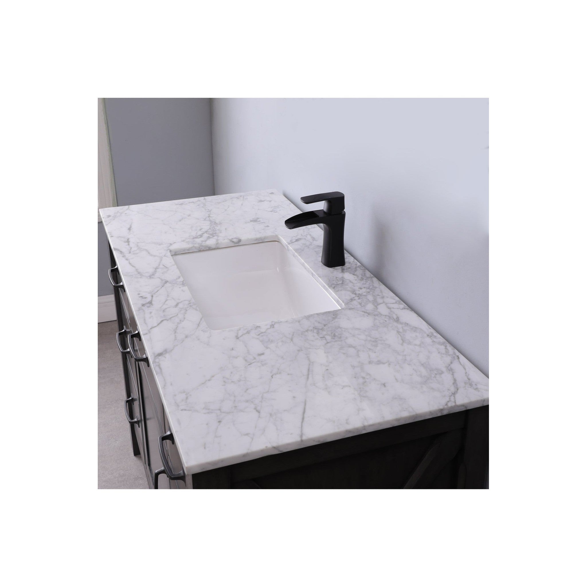 Maribella 48" Single Bathroom Vanity Set in Rust Black and Carrara White Marble Countertop without Mirror