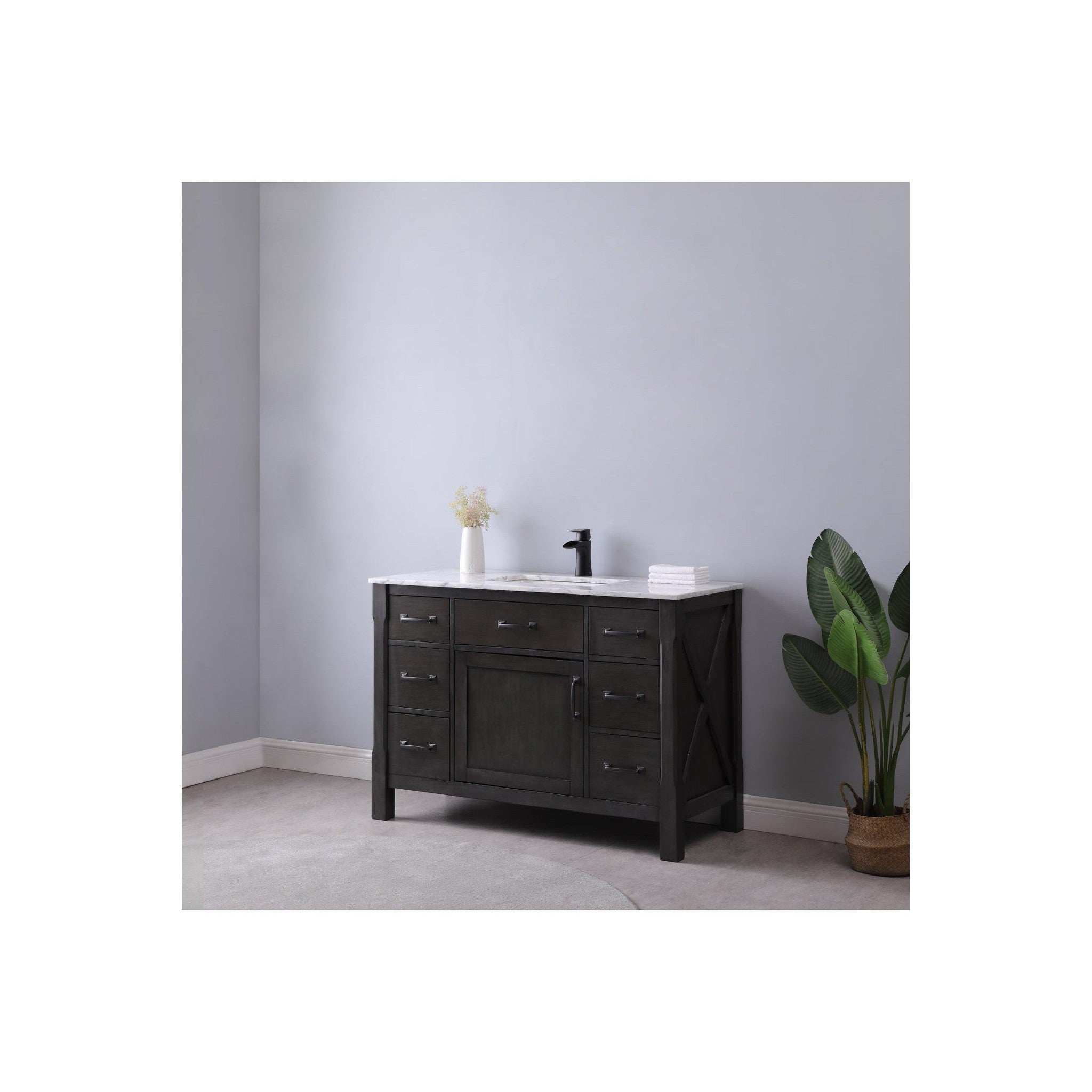 Maribella 48" Single Bathroom Vanity Set in Rust Black and Carrara White Marble Countertop without Mirror