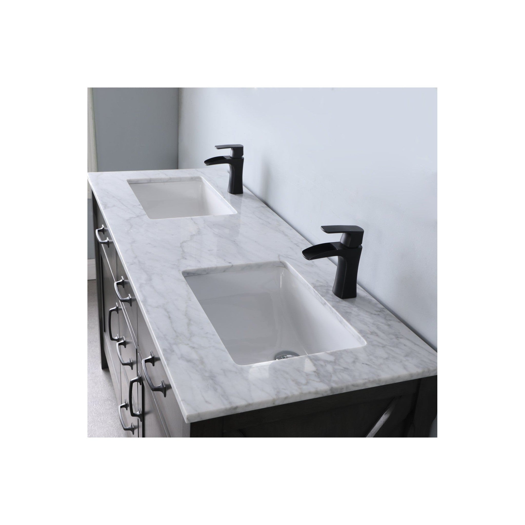 Maribella 60" Double Bathroom Vanity Set in Rust Black and Carrara White Marble Countertop without Mirror