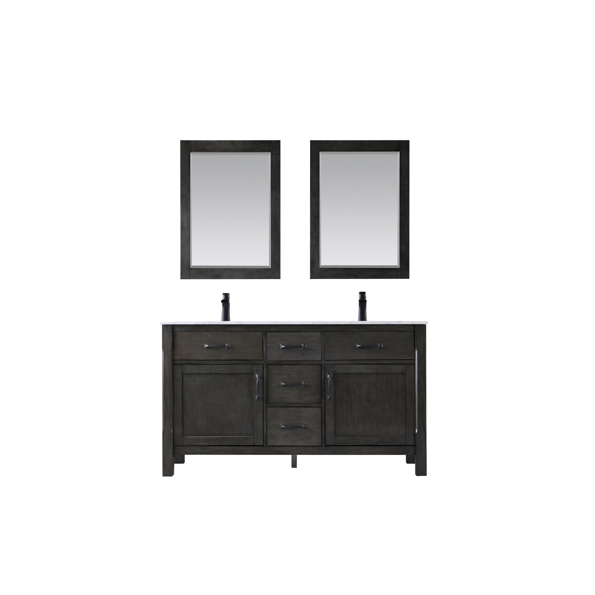 Maribella 60" Double Bathroom Vanity Set in Rust Black and Carrara White Marble Countertop with Mirror