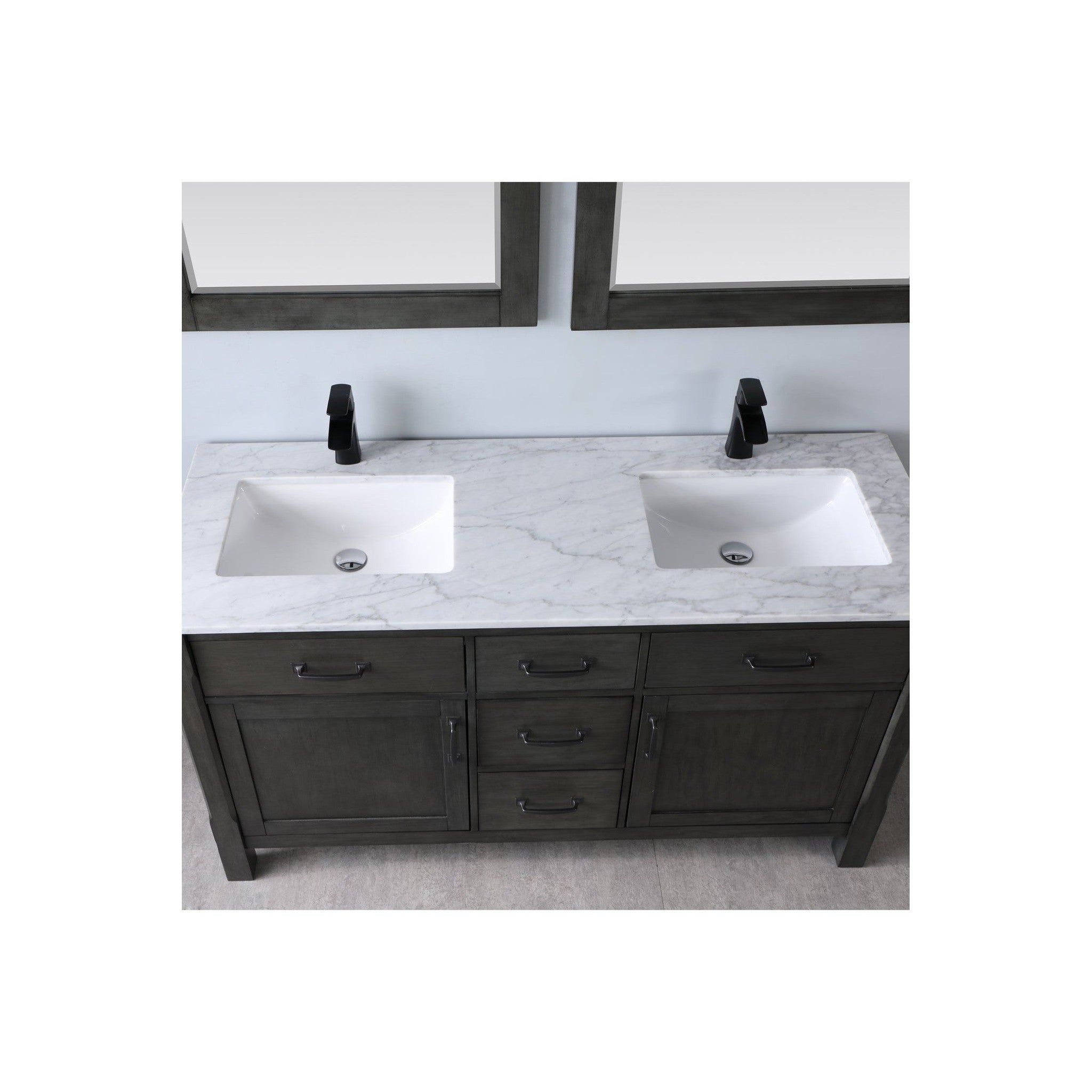 Maribella 60" Double Bathroom Vanity Set in Rust Black and Carrara White Marble Countertop with Mirror