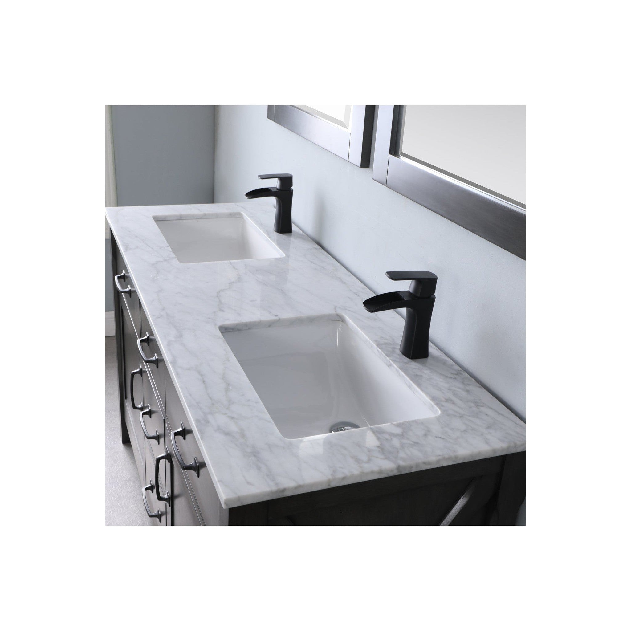 Maribella 60" Double Bathroom Vanity Set in Rust Black and Carrara White Marble Countertop with Mirror