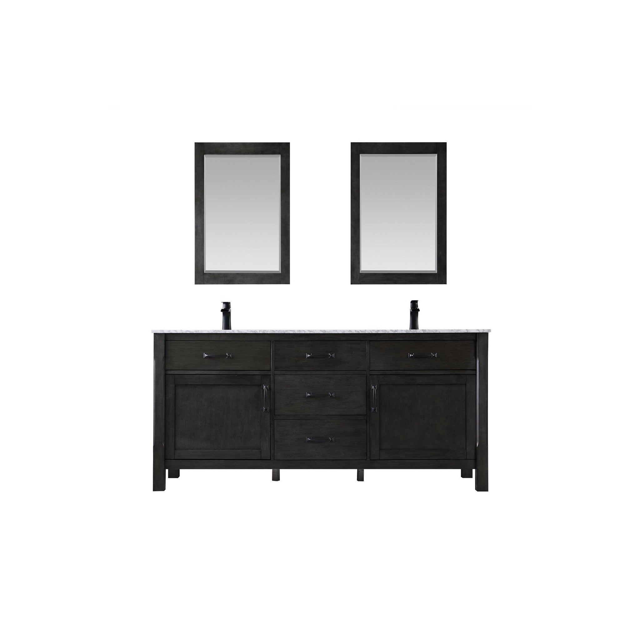 Maribella 72" Double Bathroom Vanity Set in Rust Black and Carrara White Marble Countertop with Mirror