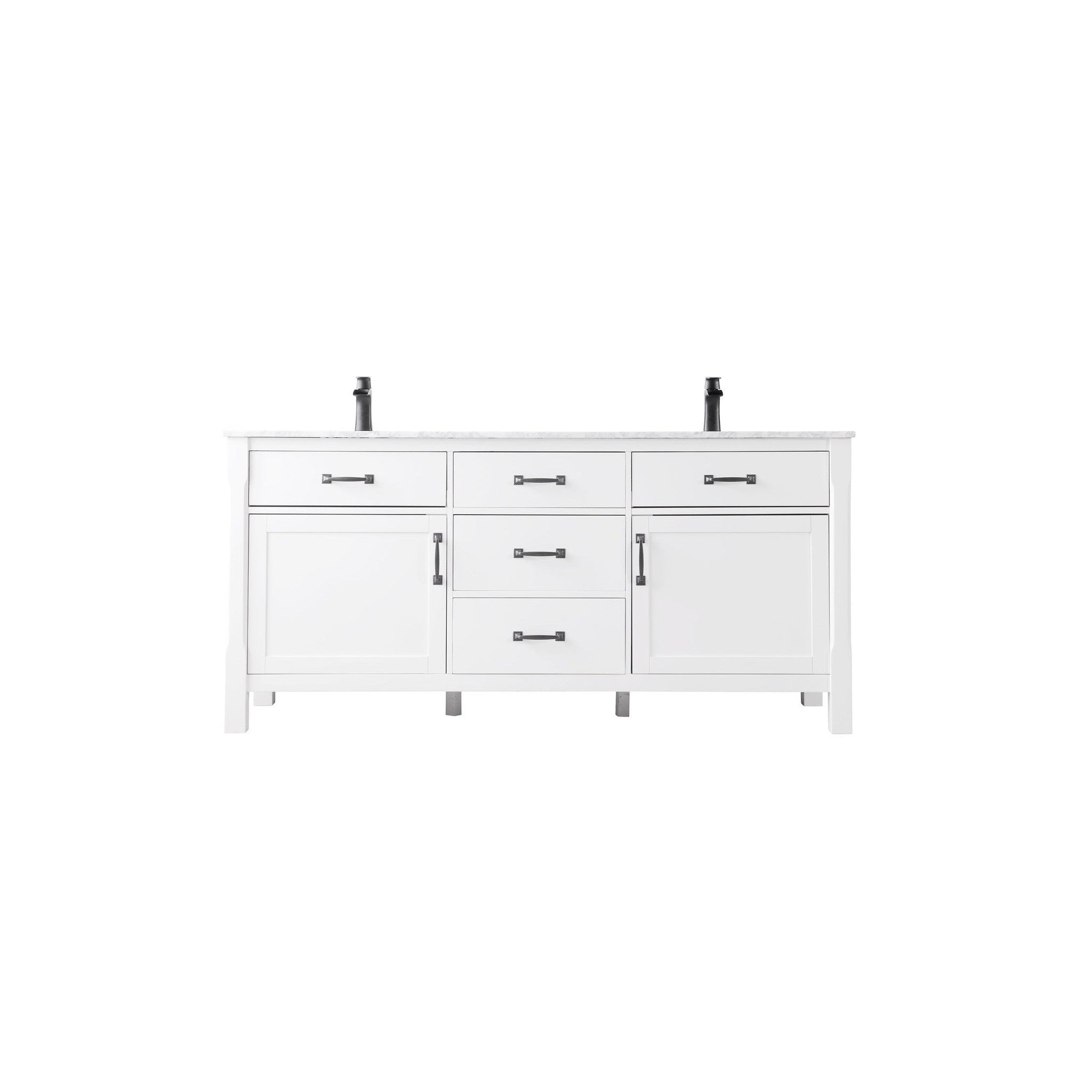 Maribella 72" Double Bathroom Vanity Set in White and Carrara White Marble Countertop without Mirror