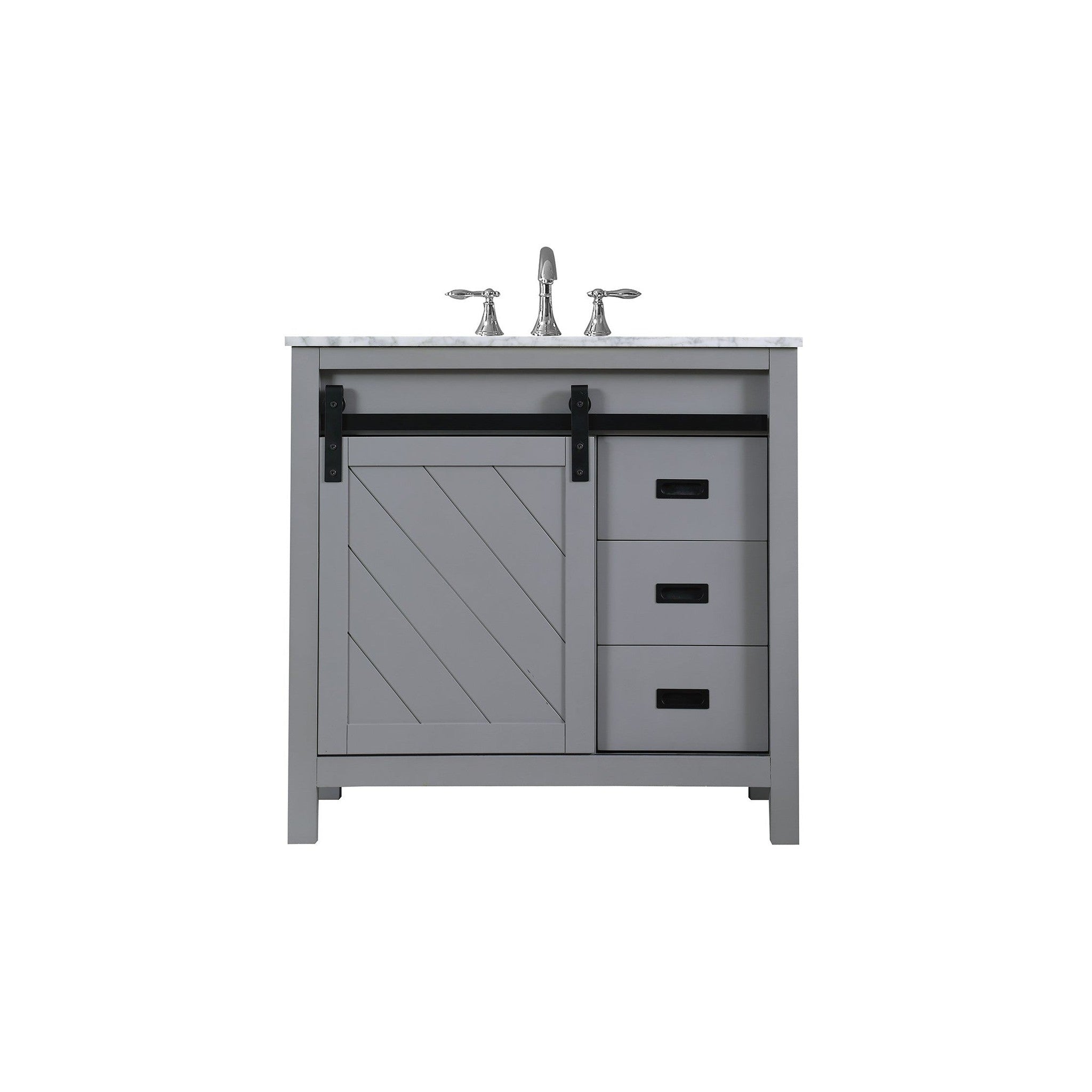 Kinsley 36" Single Bathroom Vanity Set in Gray and Carrara White Marble Countertop without Mirror