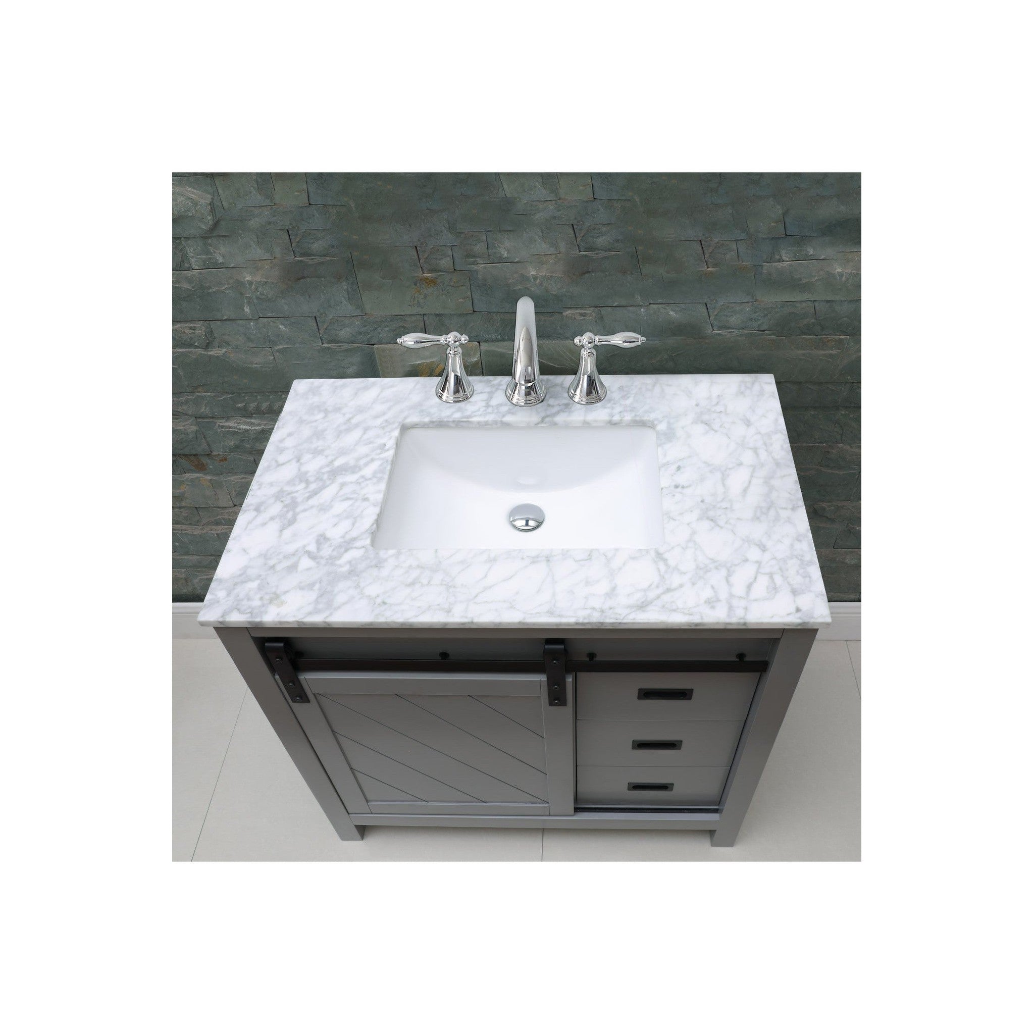 Kinsley 36" Single Bathroom Vanity Set in Gray and Carrara White Marble Countertop without Mirror