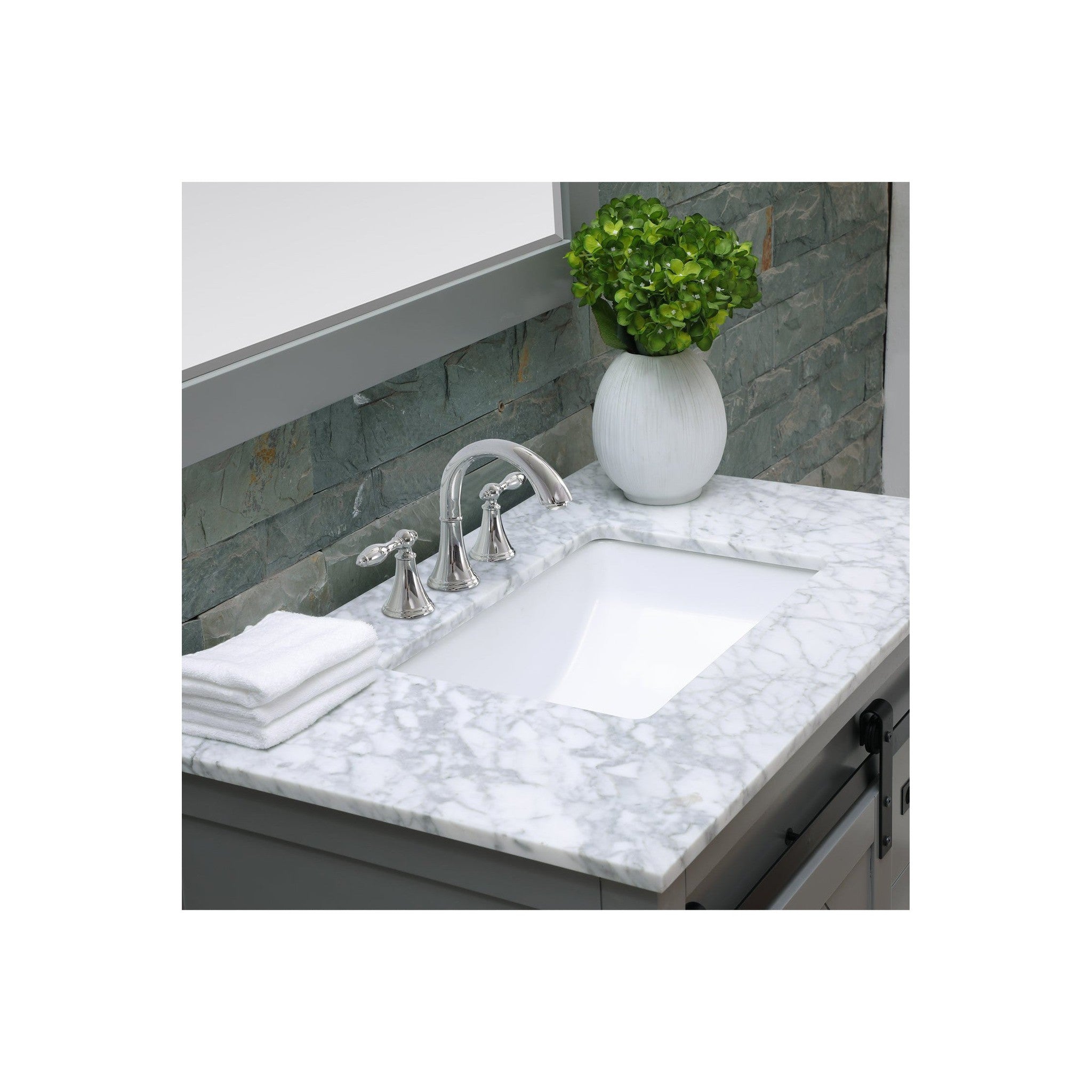 Kinsley 36" Single Bathroom Vanity Set in Gray and Carrara White Marble Countertop without Mirror