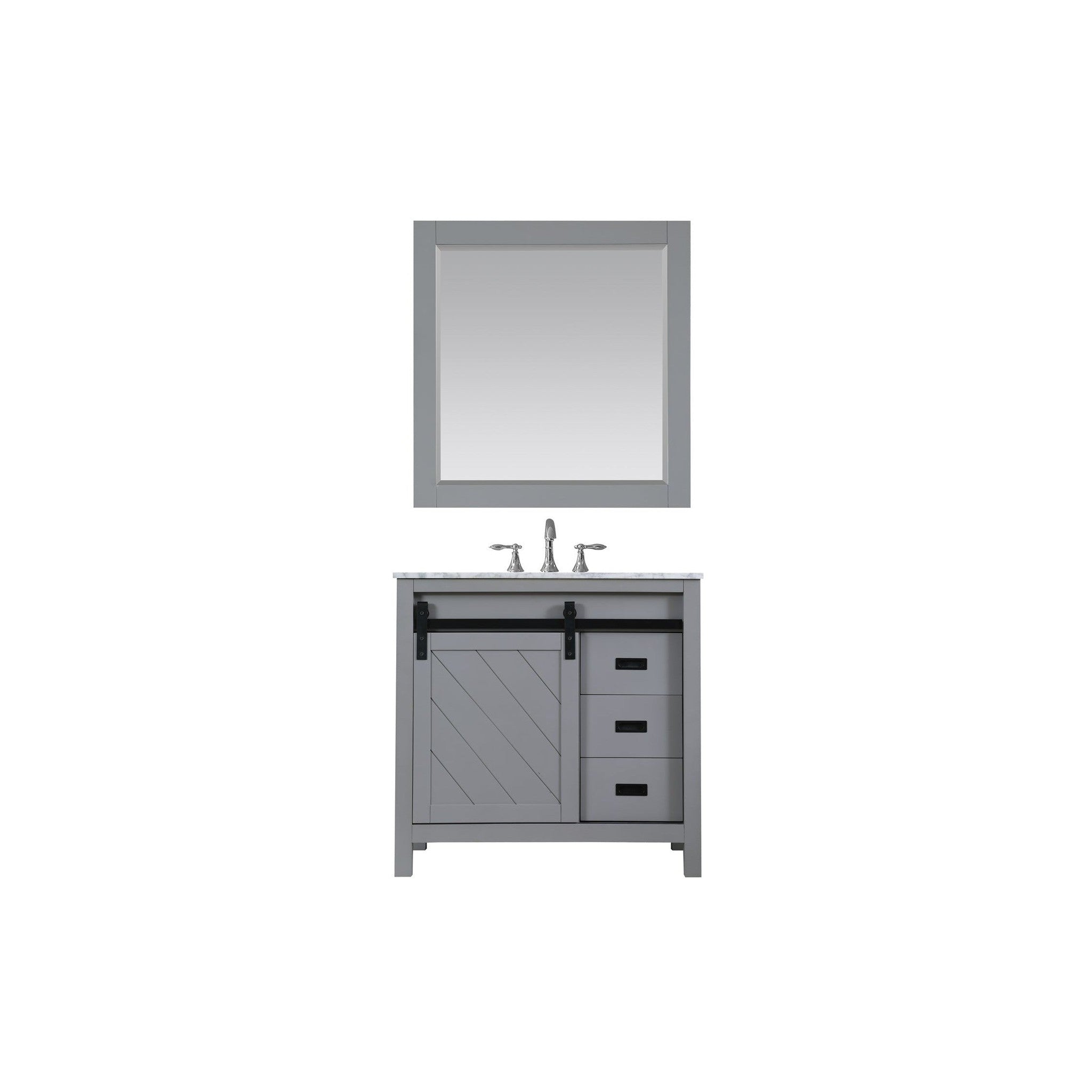 Kinsley 36" Single Bathroom Vanity Set in Gray and Carrara White Marble Countertop with Mirror