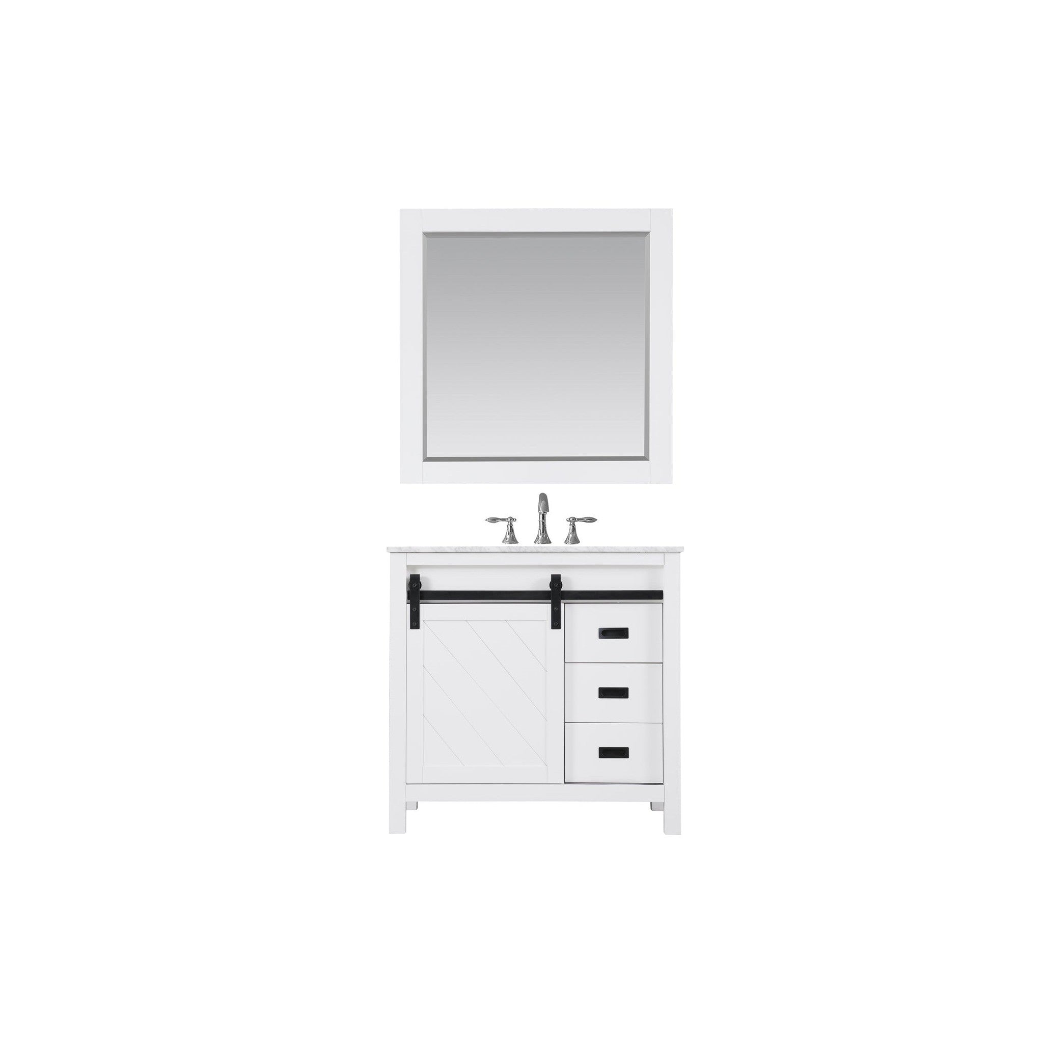 Kinsley 36" Single Bathroom Vanity Set in White and Carrara White Marble Countertop with Mirror