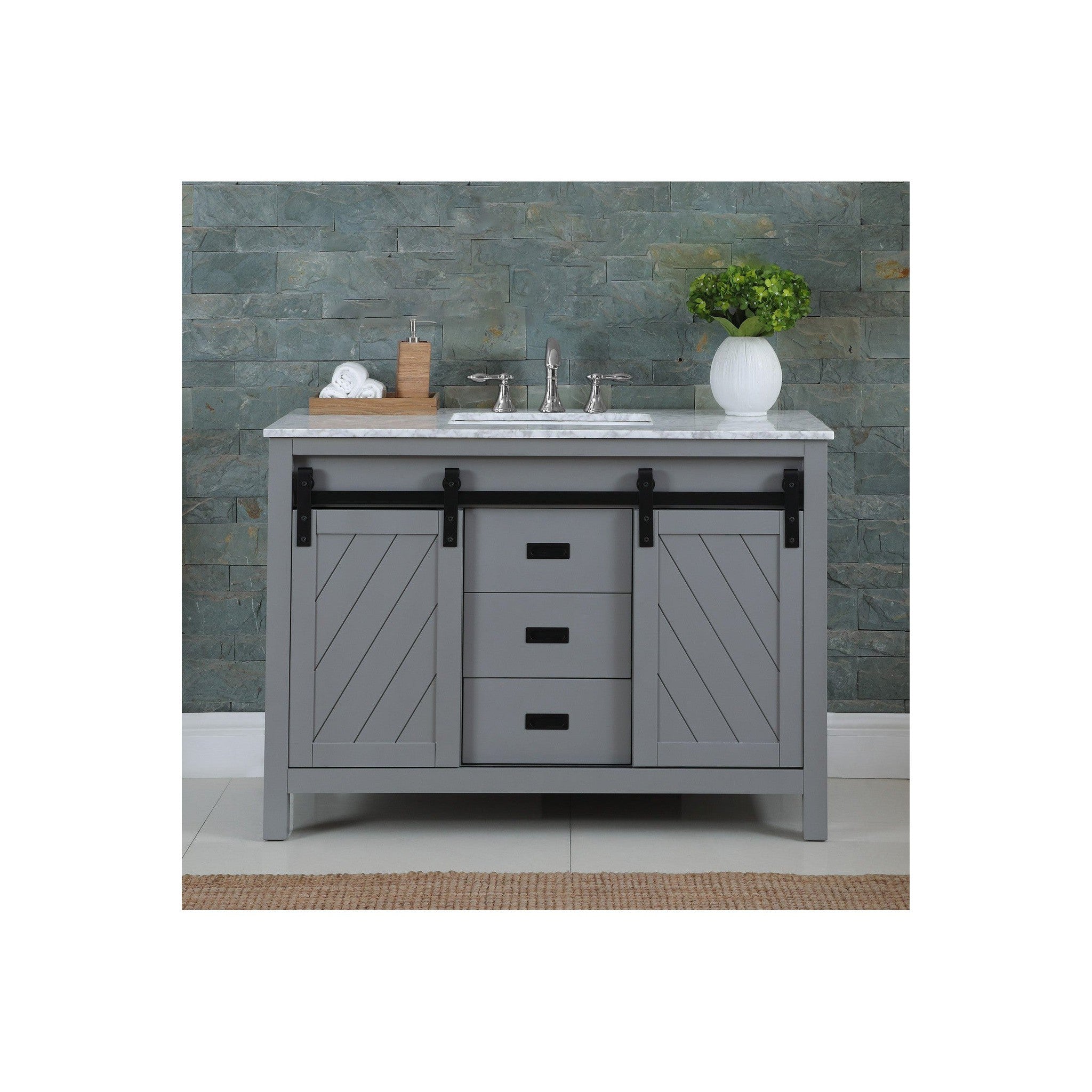 Kinsley 48" Single Bathroom Vanity Set in Gray and Carrara White Marble Countertop without Mirror