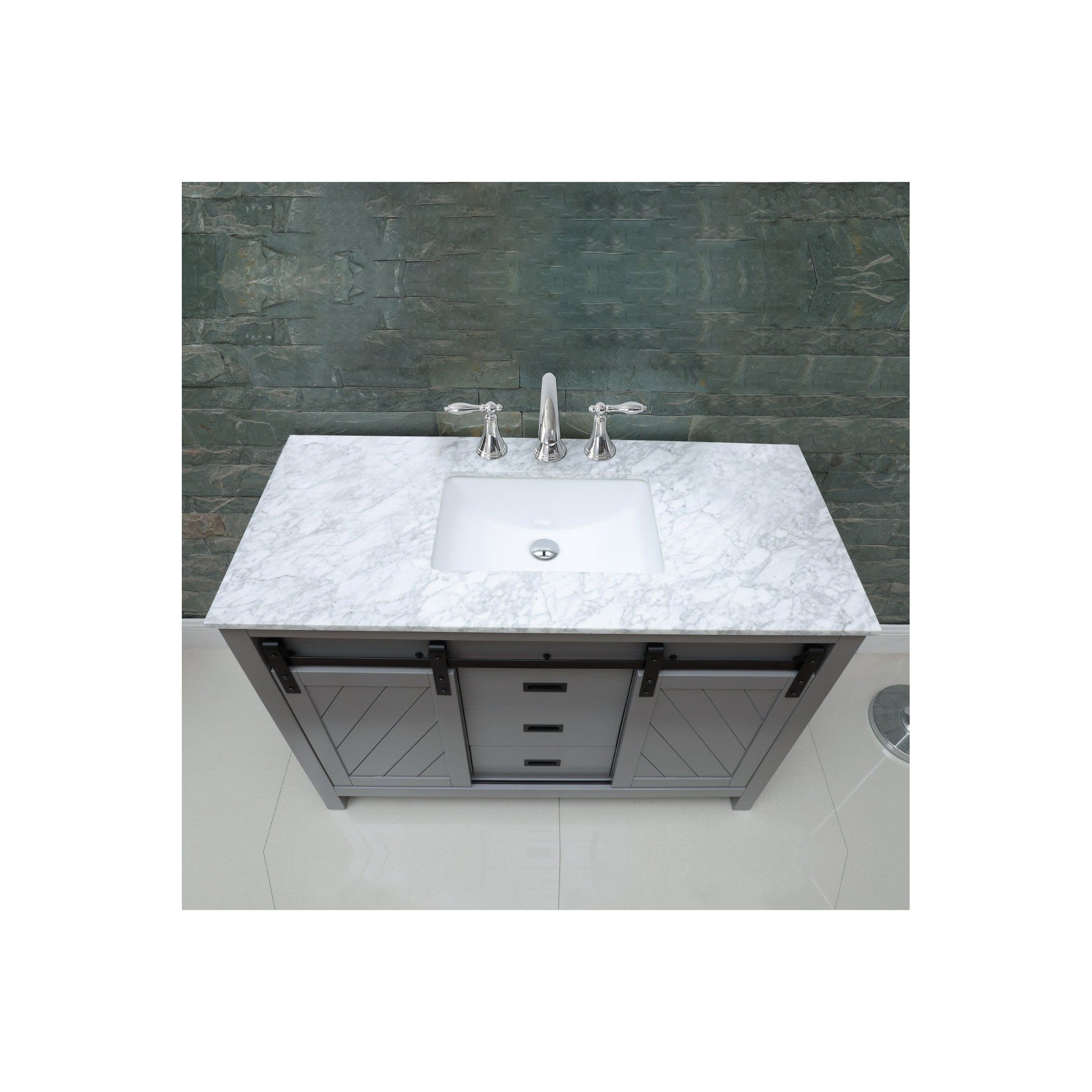 Kinsley 48" Single Bathroom Vanity Set in Gray and Carrara White Marble Countertop without Mirror