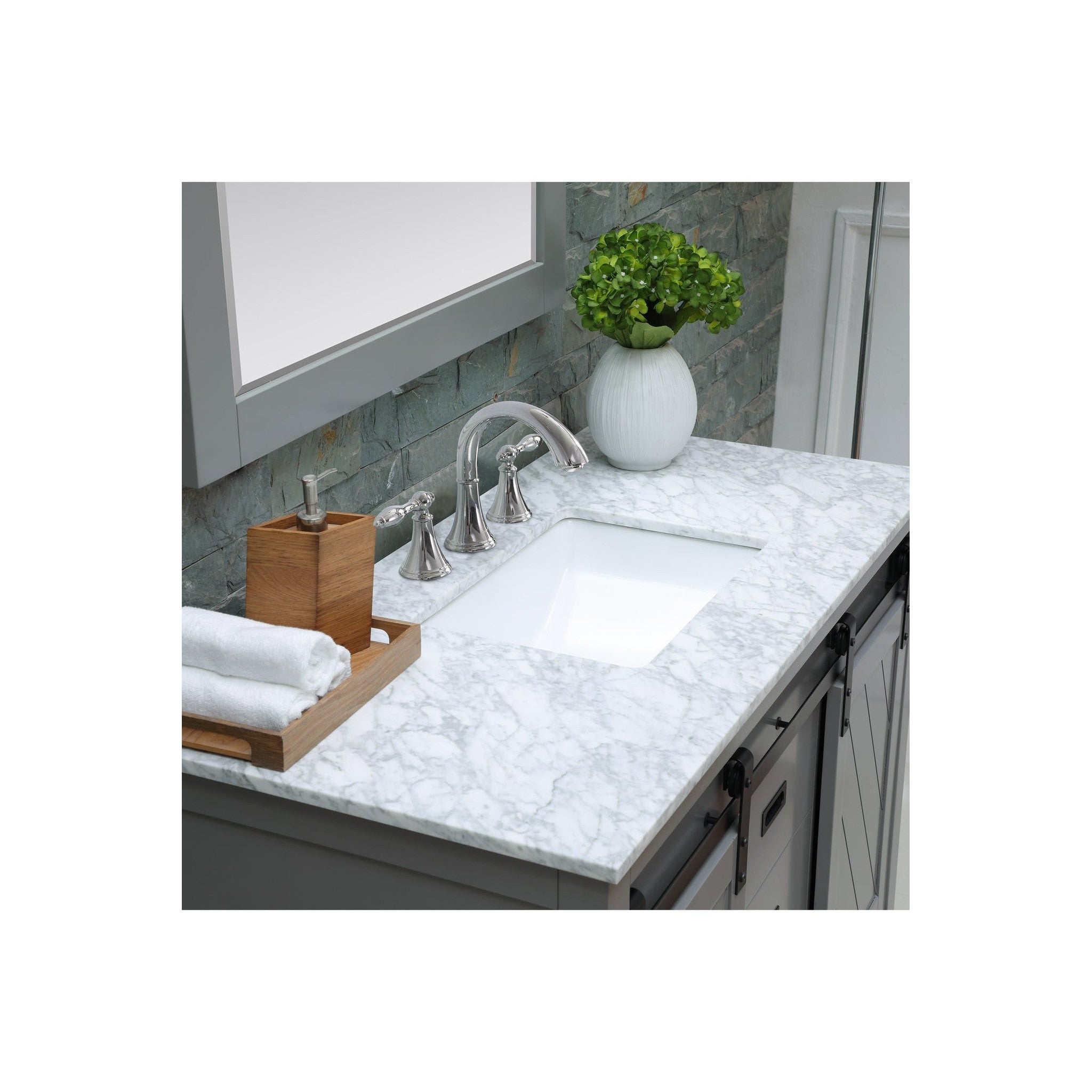 Kinsley 48" Single Bathroom Vanity Set in Gray and Carrara White Marble Countertop without Mirror