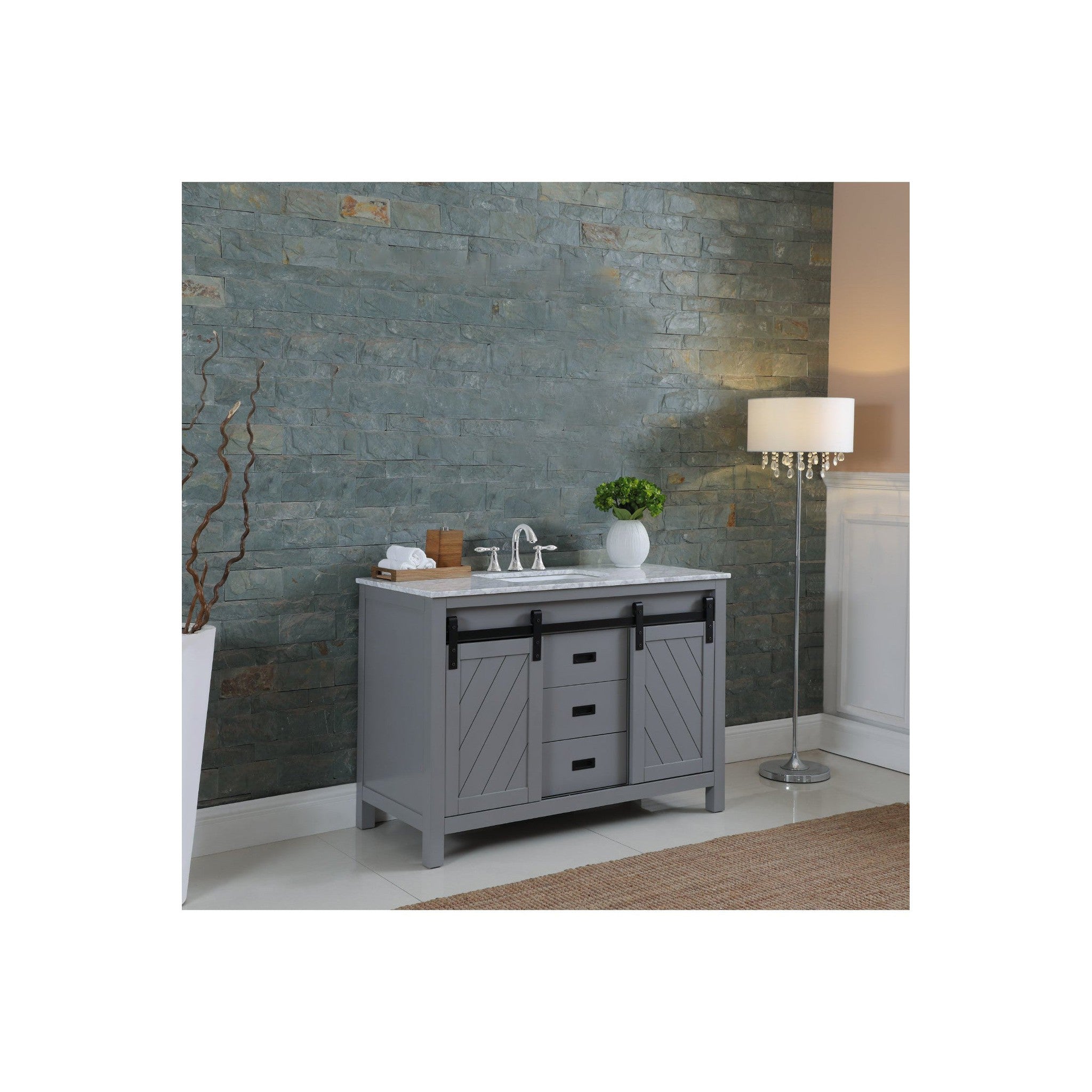 Kinsley 48" Single Bathroom Vanity Set in Gray and Carrara White Marble Countertop without Mirror