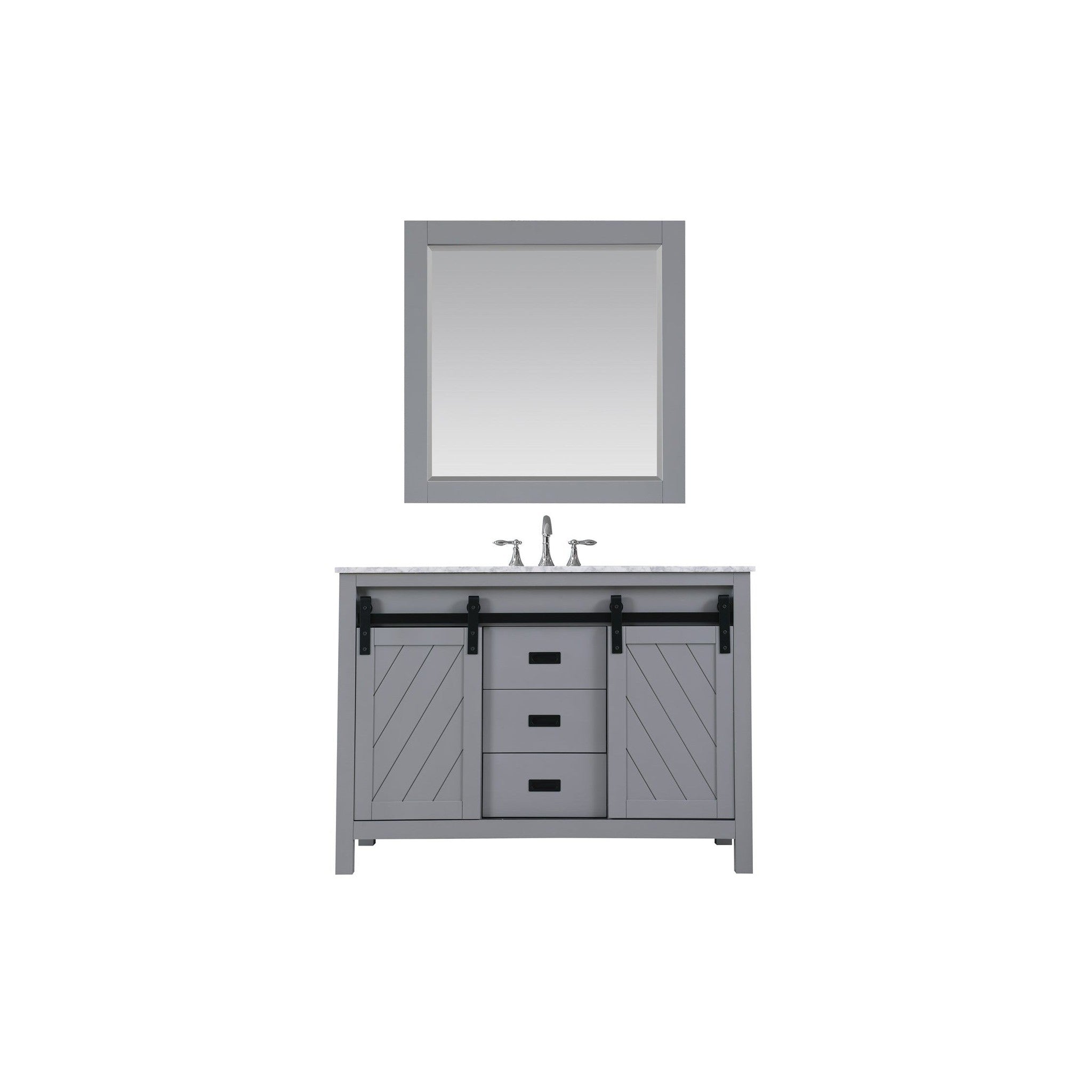 Kinsley 48" Single Bathroom Vanity Set in Gray and Carrara White Marble Countertop with Mirror