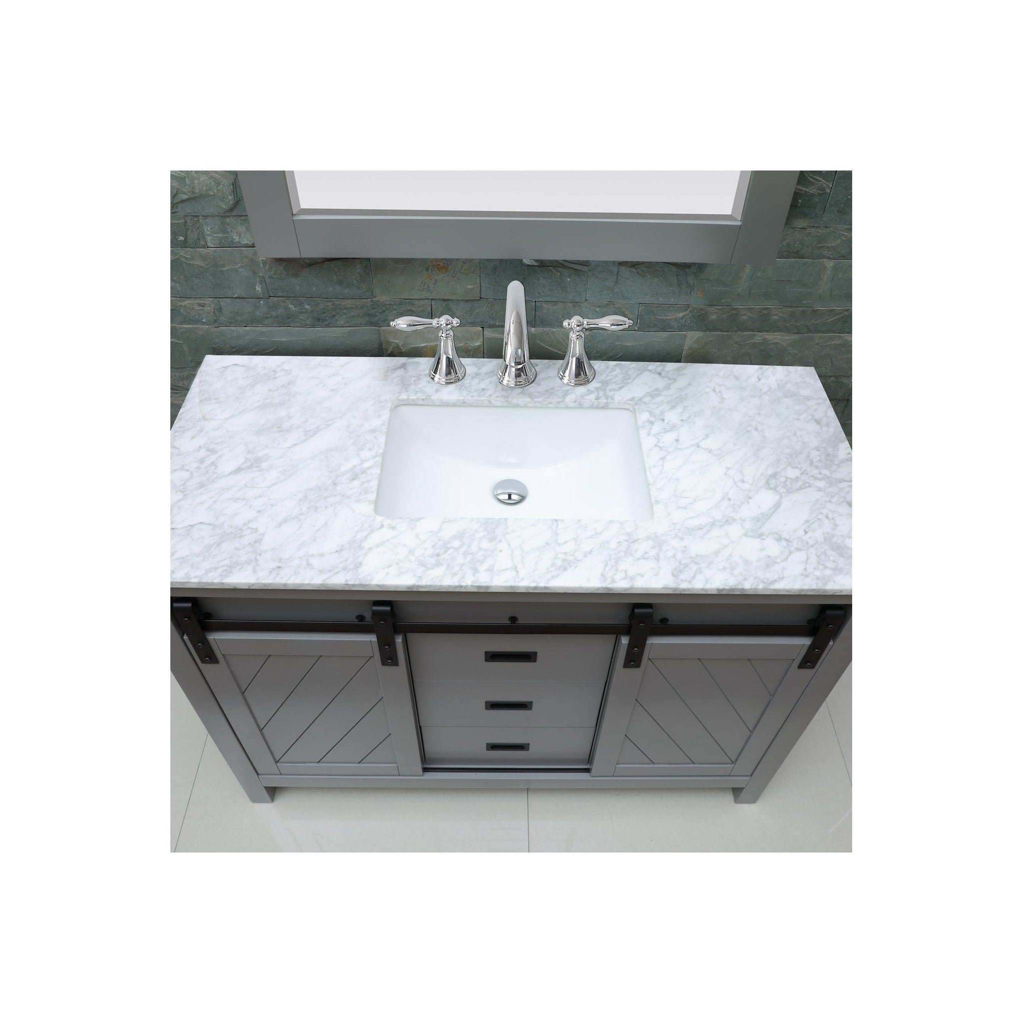 Kinsley 48" Single Bathroom Vanity Set in Gray and Carrara White Marble Countertop with Mirror