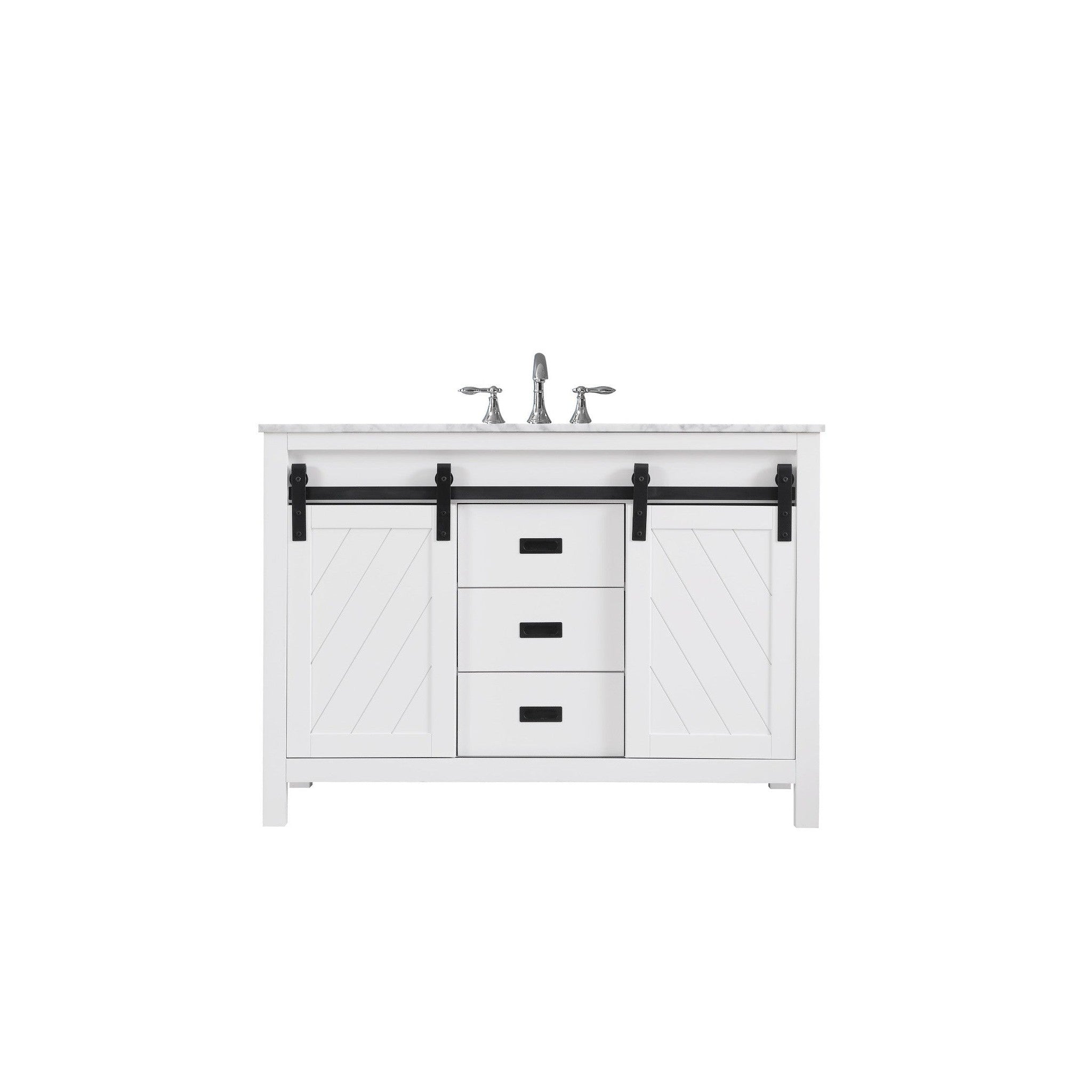 Kinsley 48" Single Bathroom Vanity Set in White and Carrara White Marble Countertop without Mirror