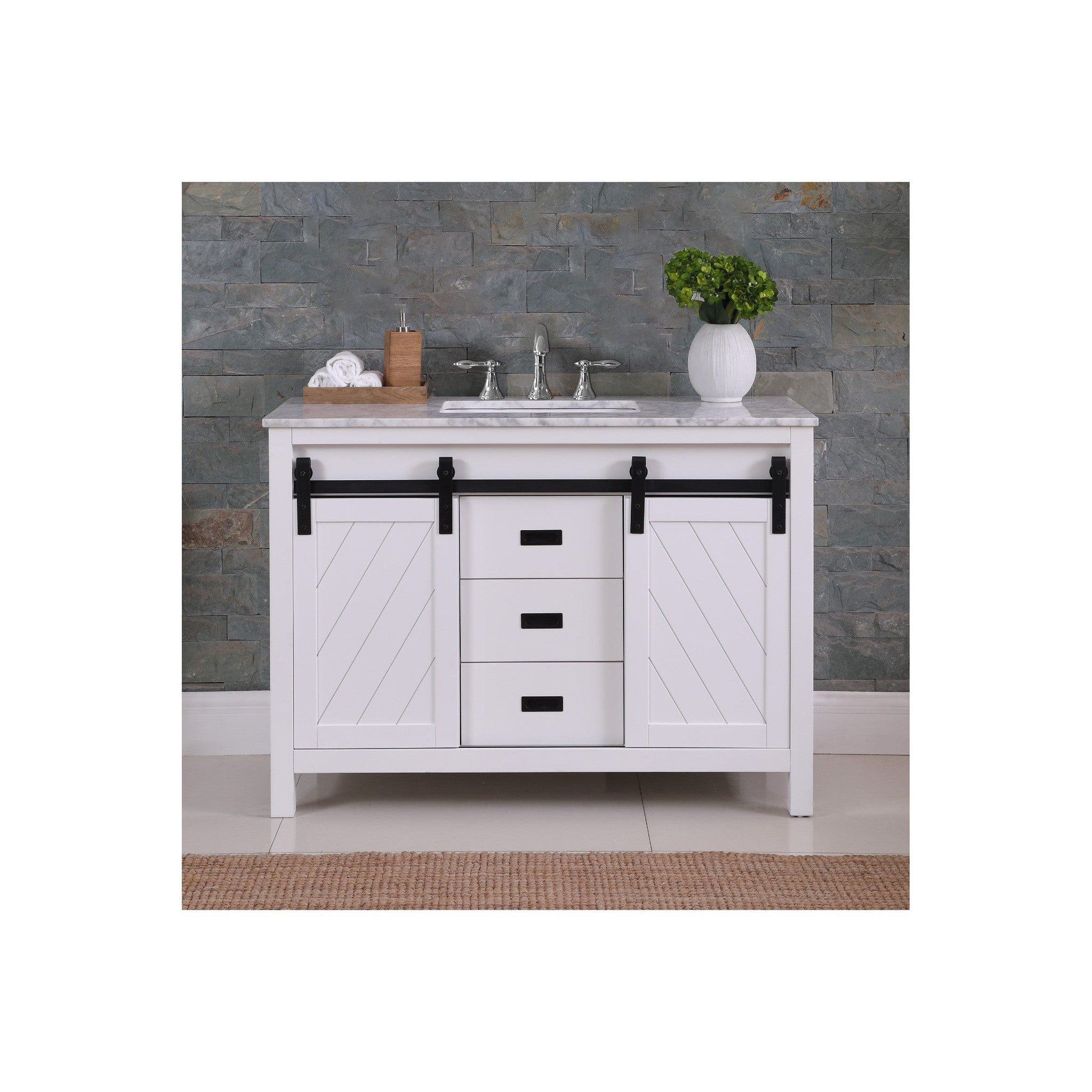 Kinsley 48" Single Bathroom Vanity Set in White and Carrara White Marble Countertop without Mirror