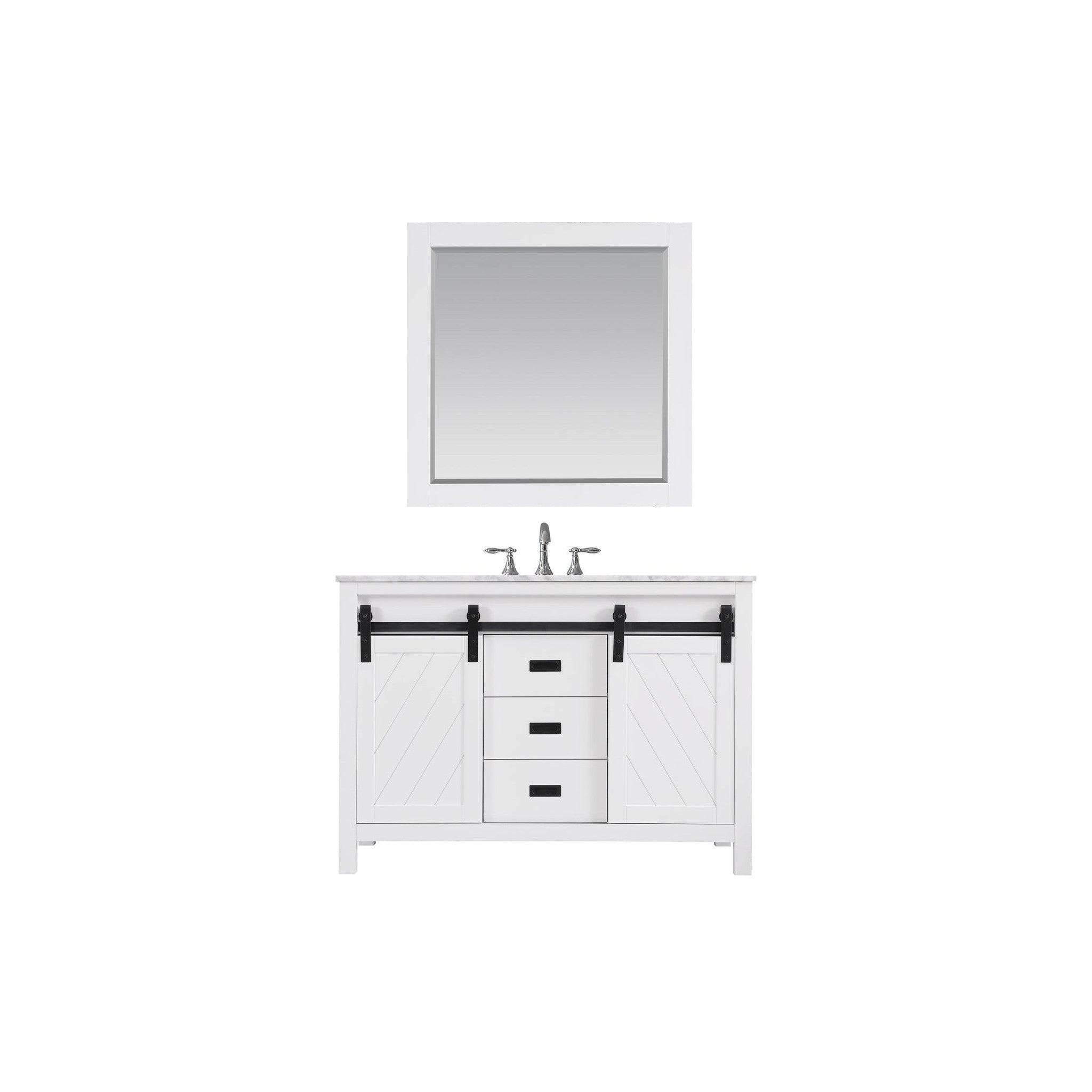 Kinsley 48" Single Bathroom Vanity Set in White and Carrara White Marble Countertop with Mirror