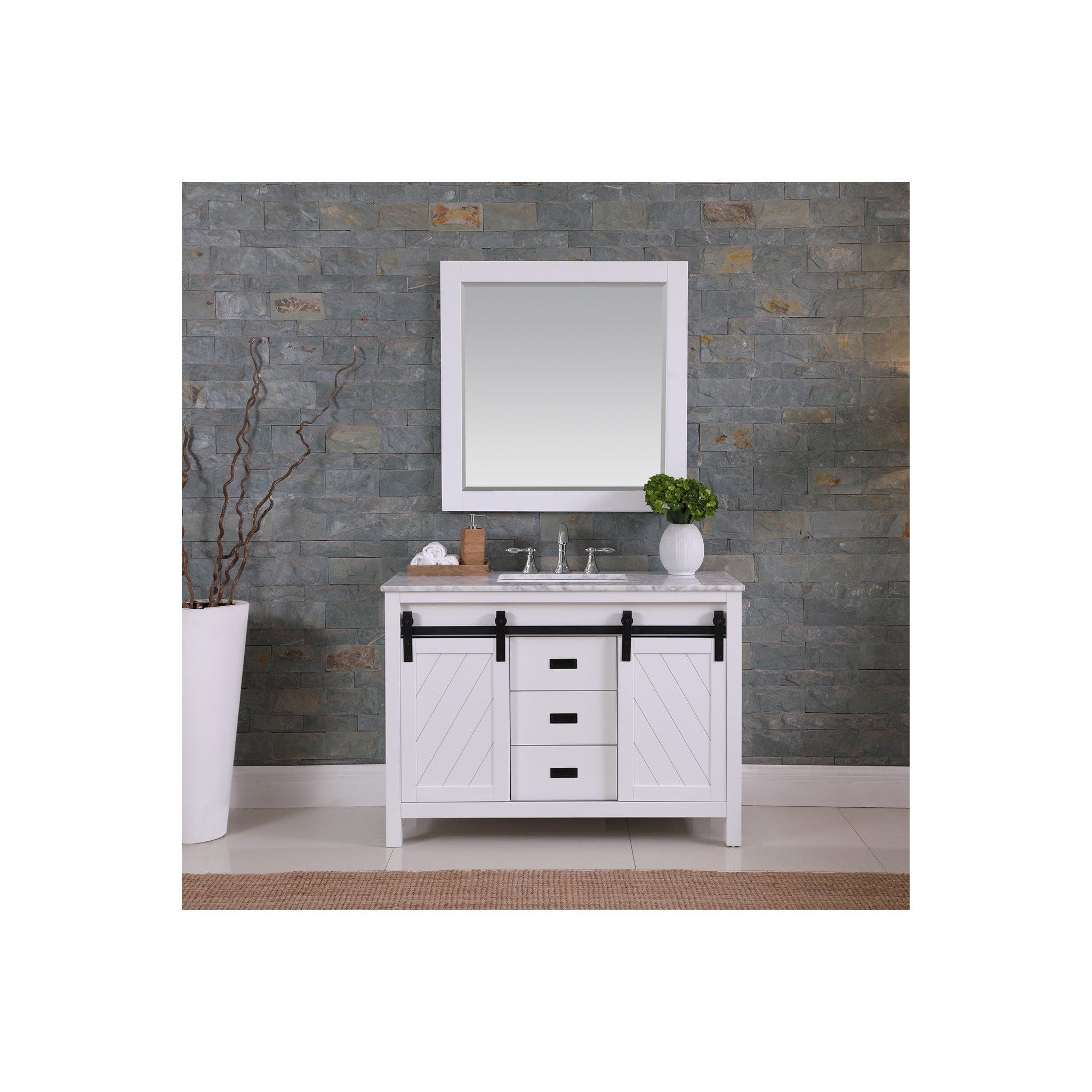 Kinsley 48" Single Bathroom Vanity Set in White and Carrara White Marble Countertop with Mirror