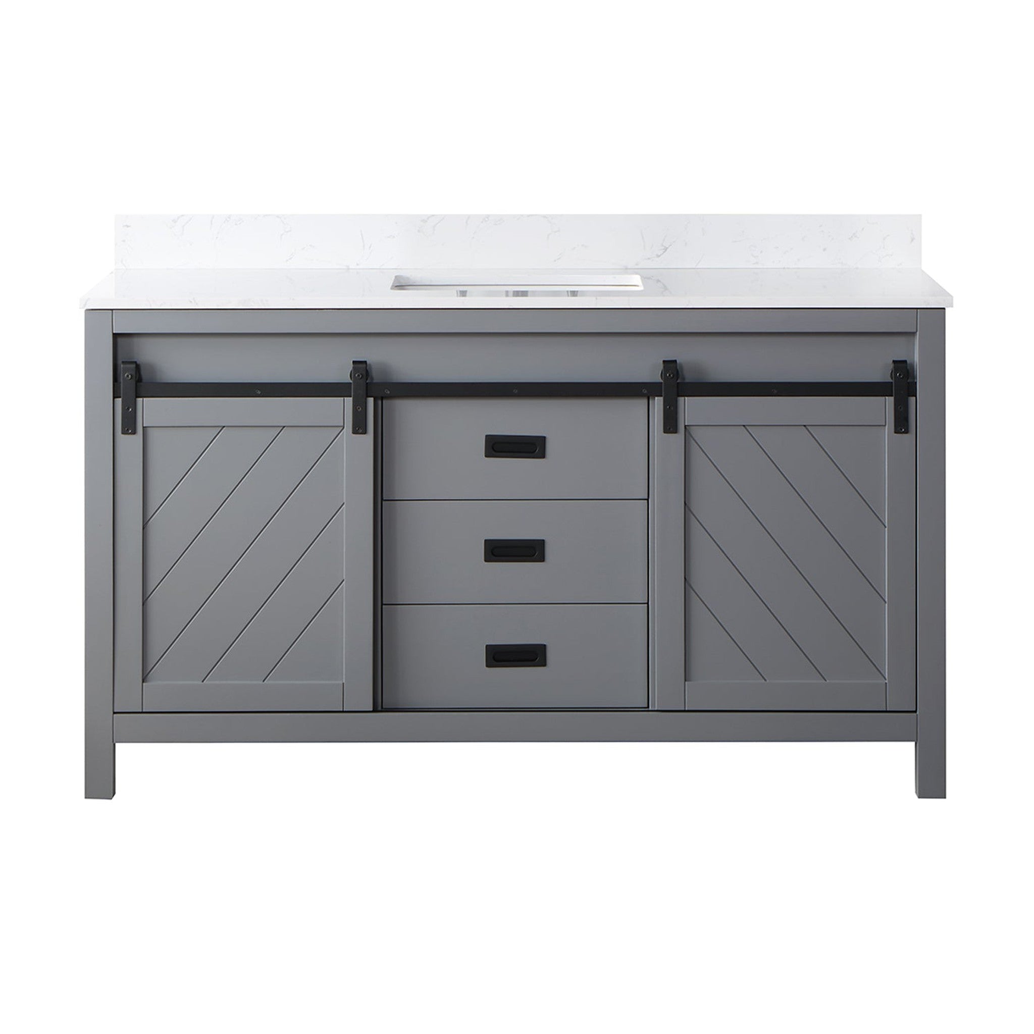 Kinsley 60" Single Bathroom Vanity Set in Gray and Composite Carrara White Stone Countertop without Mirror