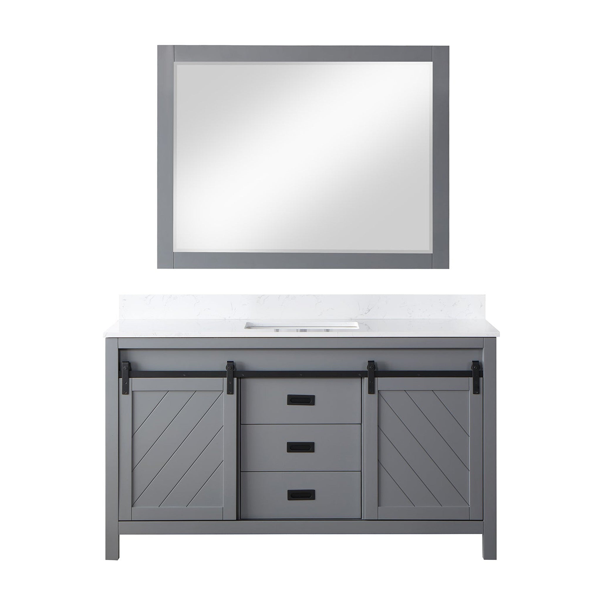 Kinsley 60" Single Bathroom Vanity Set in Gray and Composite Carrara White Stone Countertop with Mirror