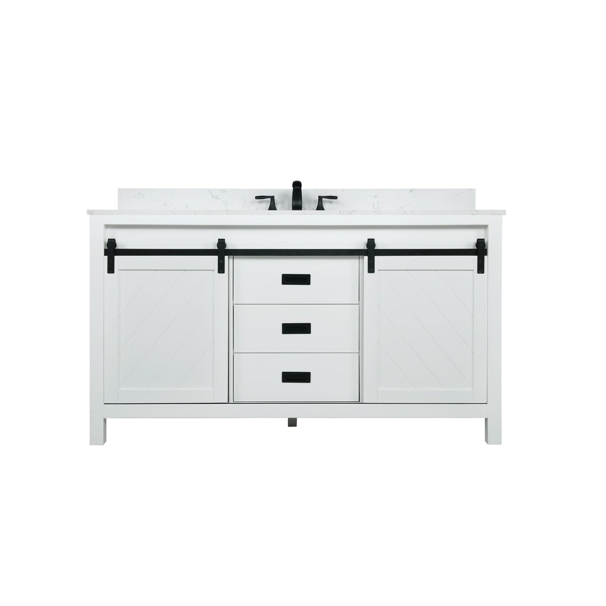 Kinsley 60" Single Bathroom Vanity Set in White and Carrara White Marble Countertop without Mirror