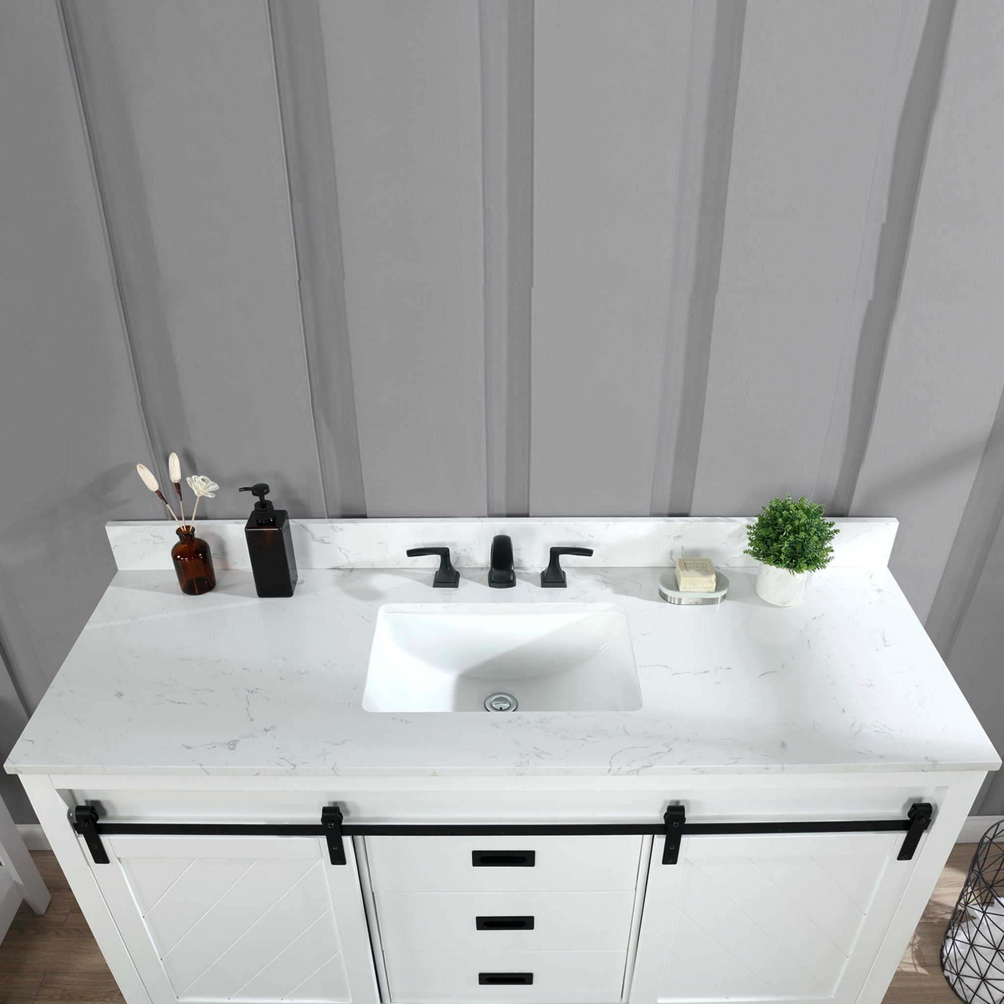 Kinsley 60" Single Bathroom Vanity Set in White and Carrara White Marble Countertop without Mirror