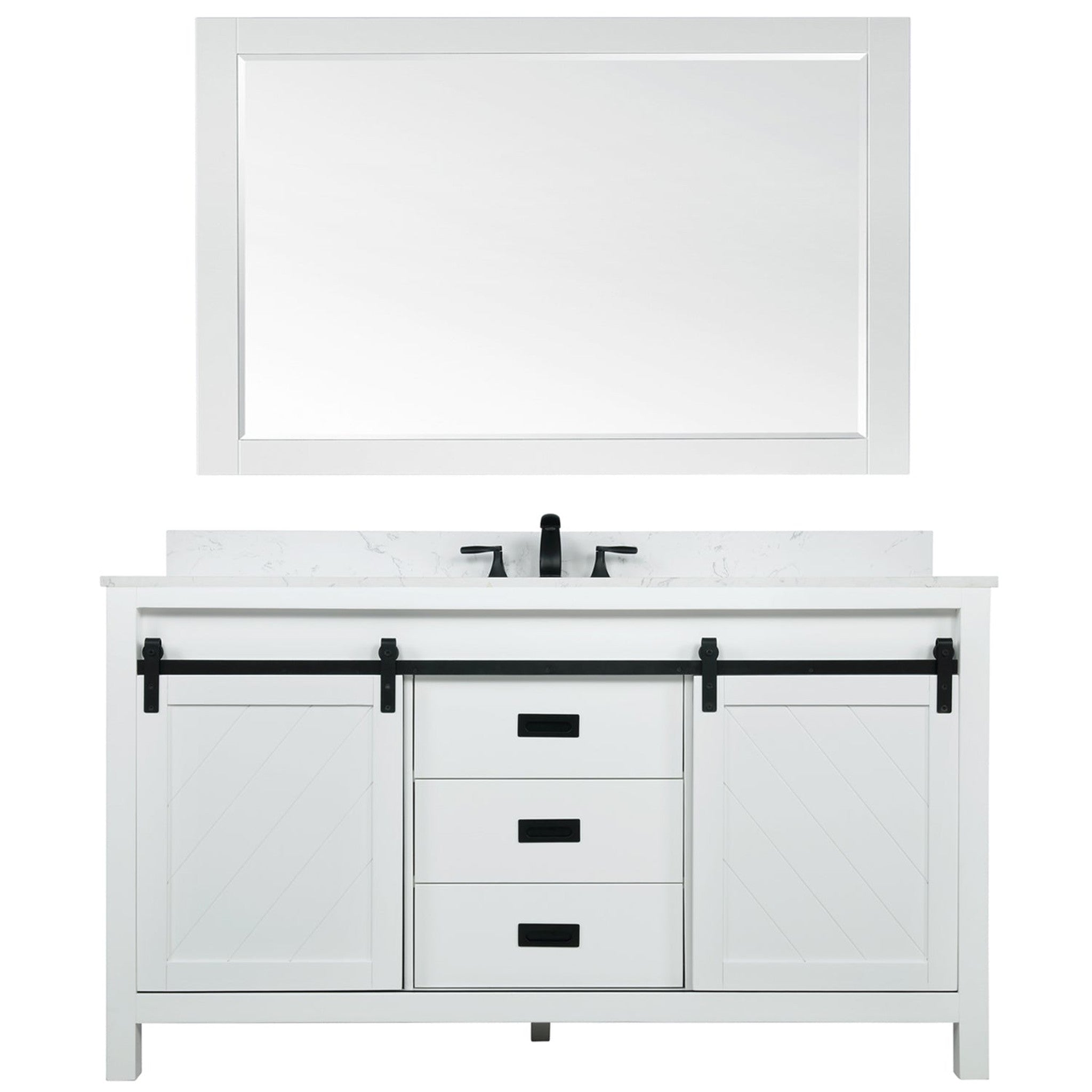 Kinsley 60" Single Bathroom Vanity Set in White and Carrara White Marble Countertop with Mirror