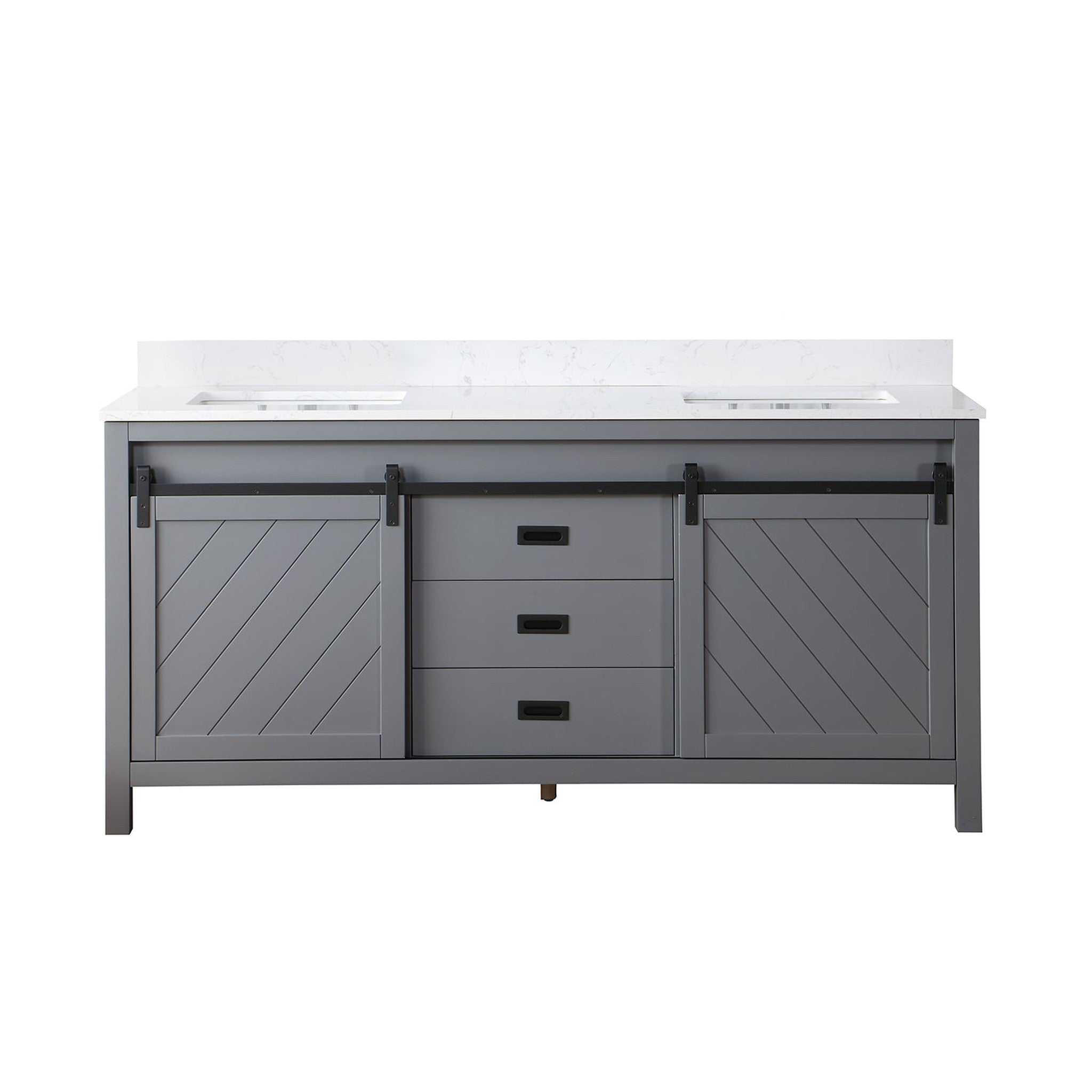 Kinsley 72" Double Bathroom Vanity Set in Gray and Composite Carrara White Stone Countertop without Mirror