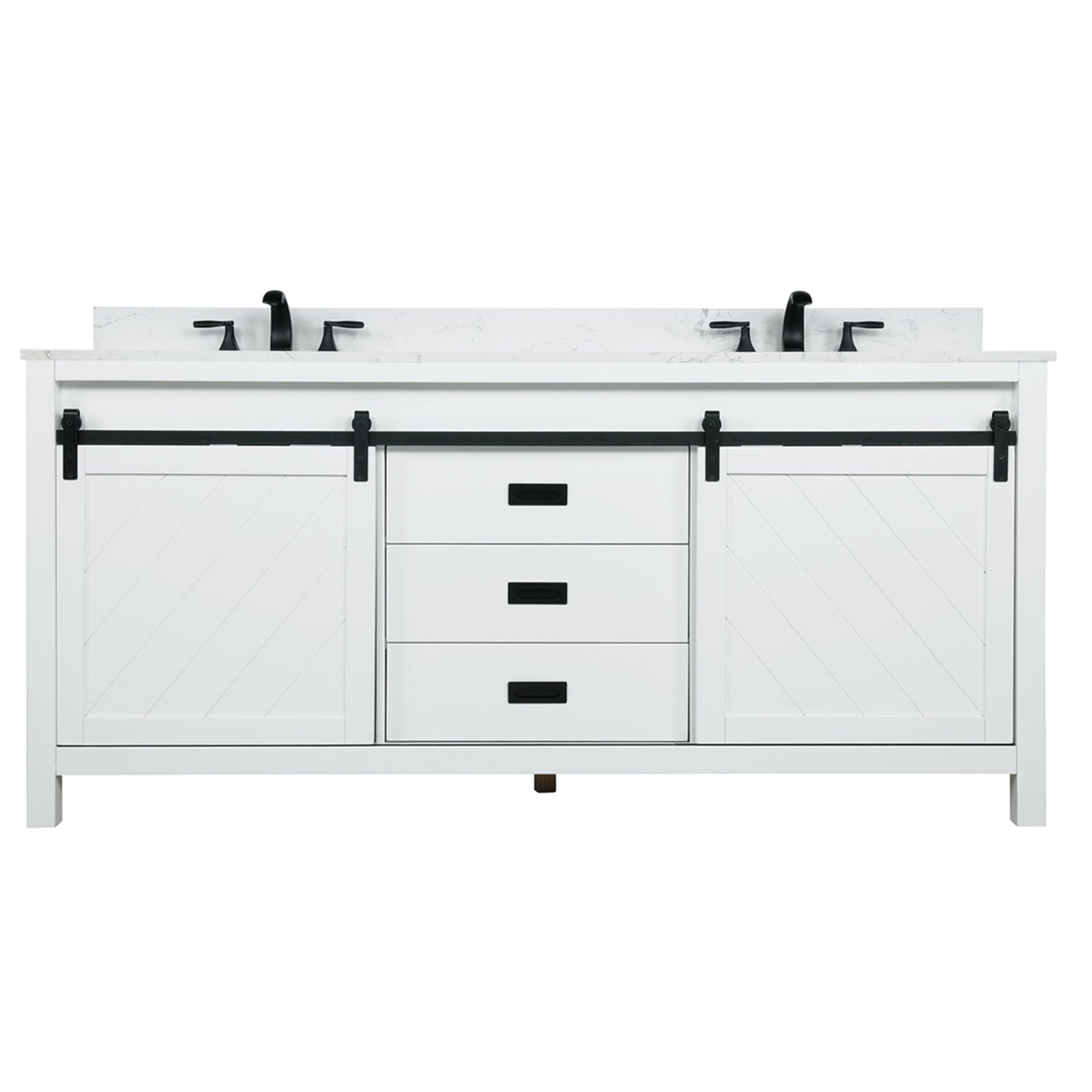 Kinsley 72" Double Bathroom Vanity Set in White and Carrara White Marble Countertop without Mirror