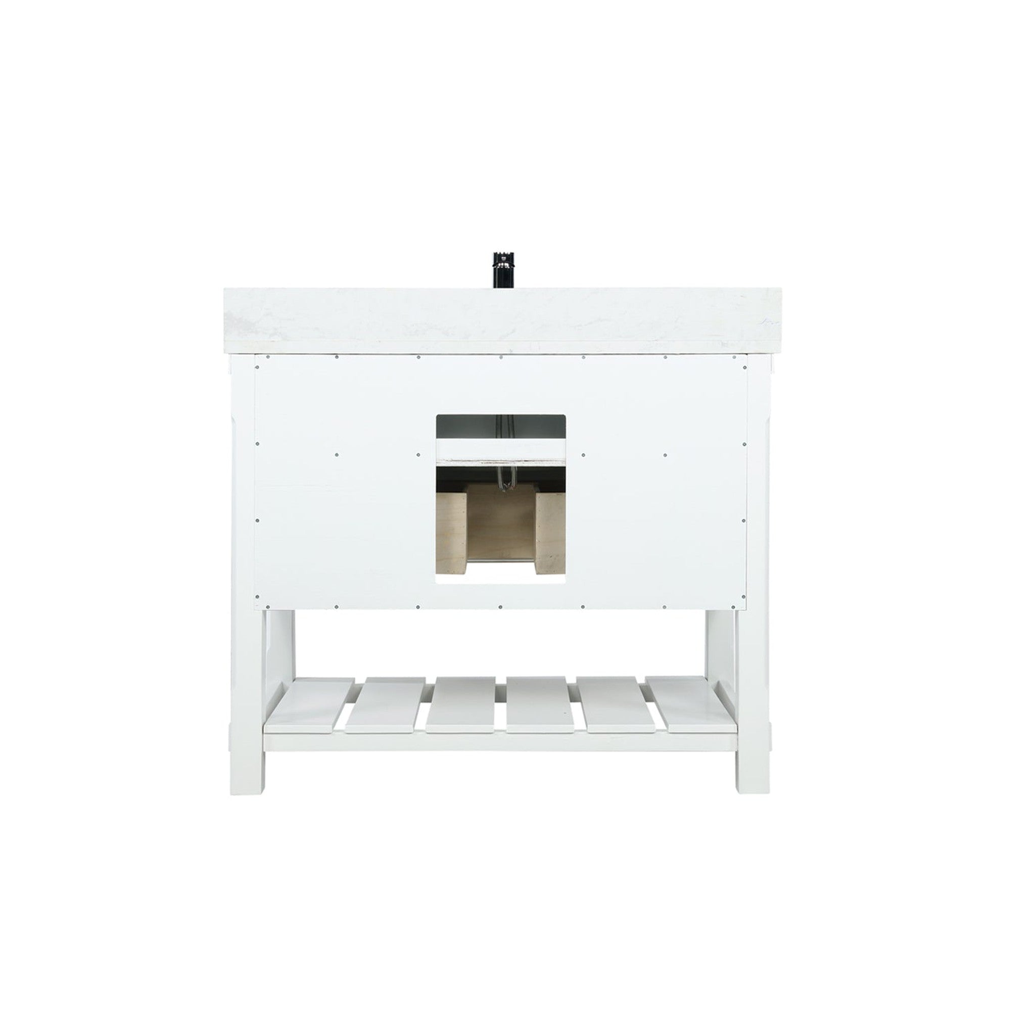 Georgia 42" Single Bathroom Vanity Set in White and Composite Carrara White Stone Top with White Farmhouse Basin without Mirror