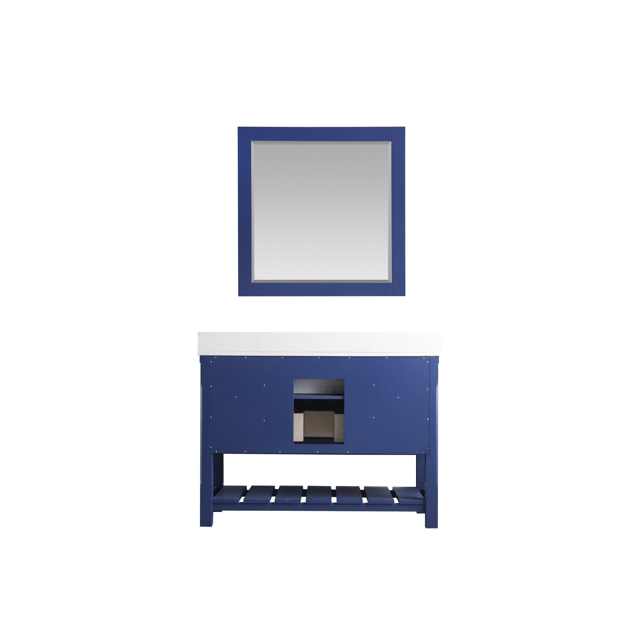 Georgia 48" Single Bathroom Vanity Set in Jewelry Blue and Composite Carrara White Stone Top with White Farmhouse Basin with Mirror