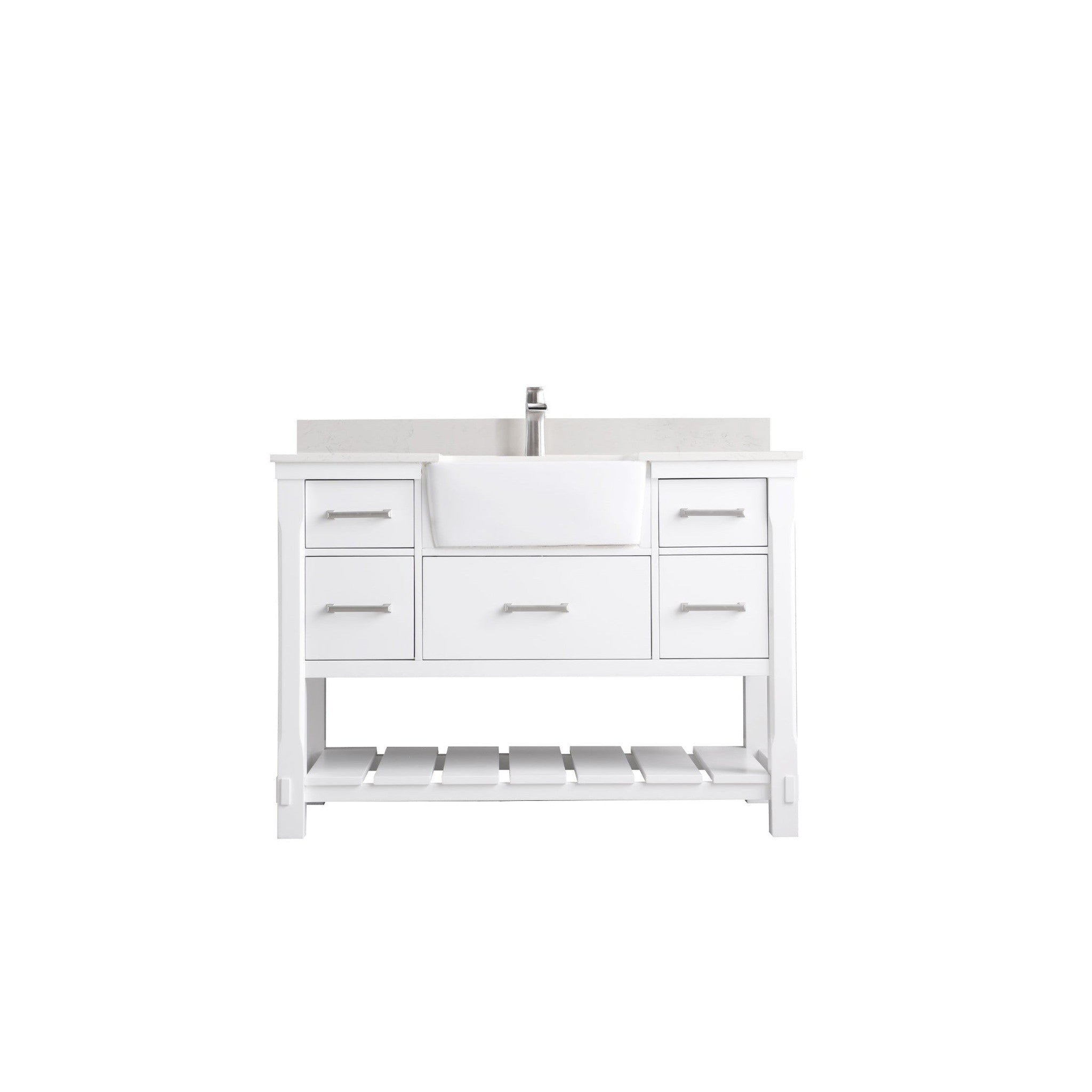 Georgia 48" Single Bathroom Vanity Set in White and Composite Carrara White Stone Top with White Farmhouse Basin without Mirror