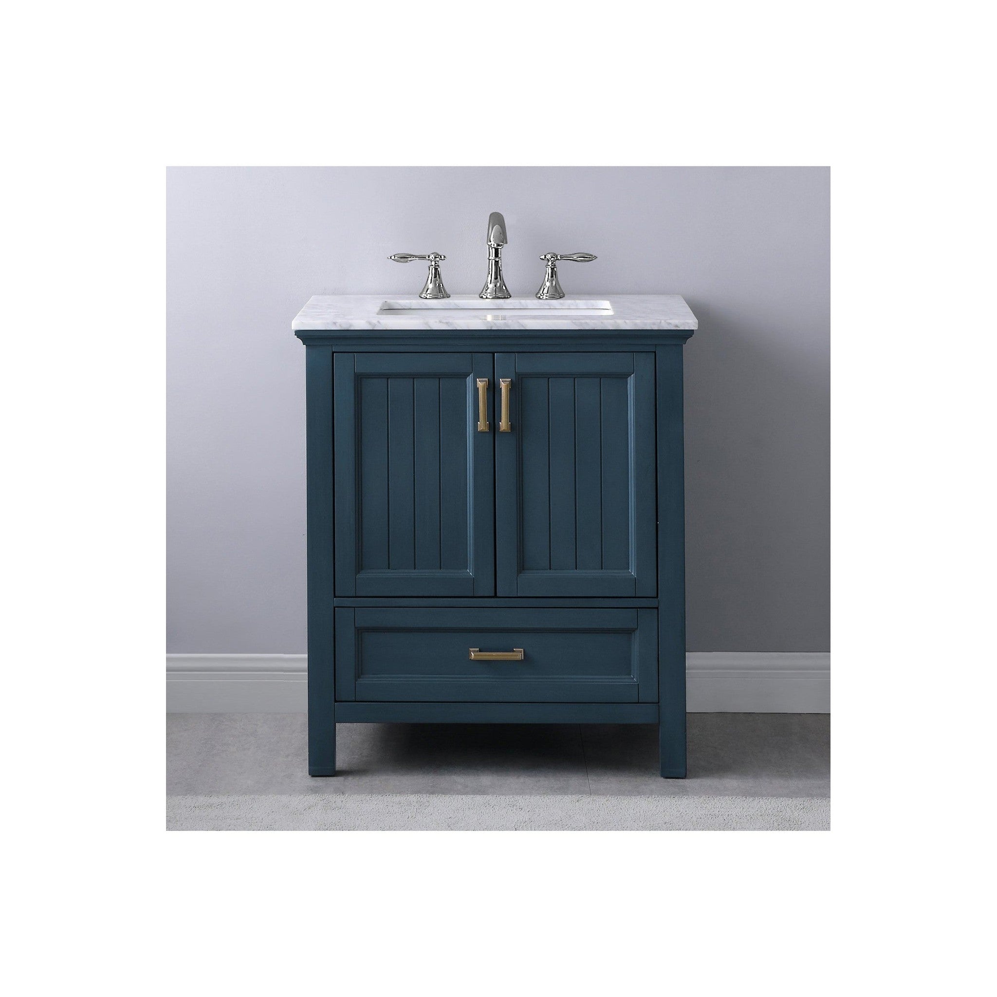 Isla 30" Single Bathroom Vanity Set in Classic Blue and Carrara White Marble Countertop without Mirror