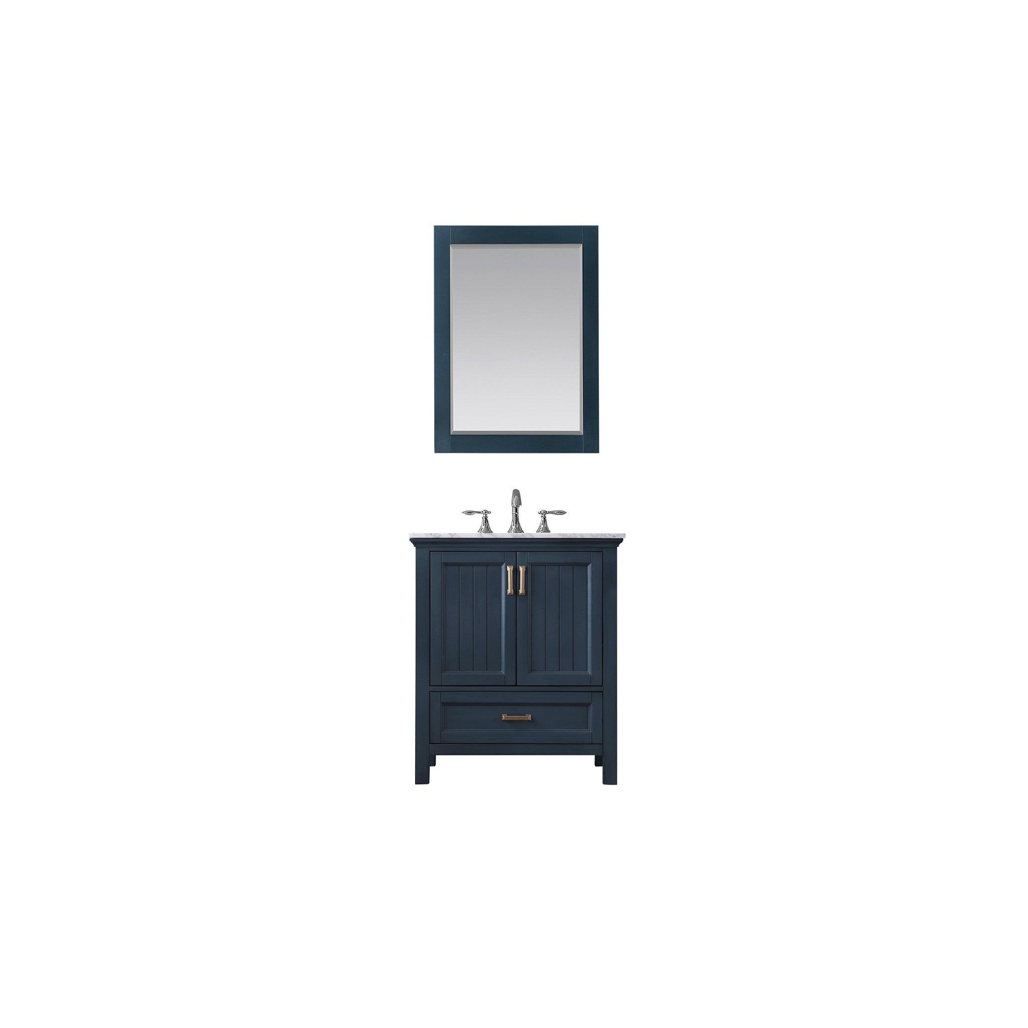 Isla 30" Single Bathroom Vanity Set in Classic Blue and Carrara White Marble Countertop with Mirror