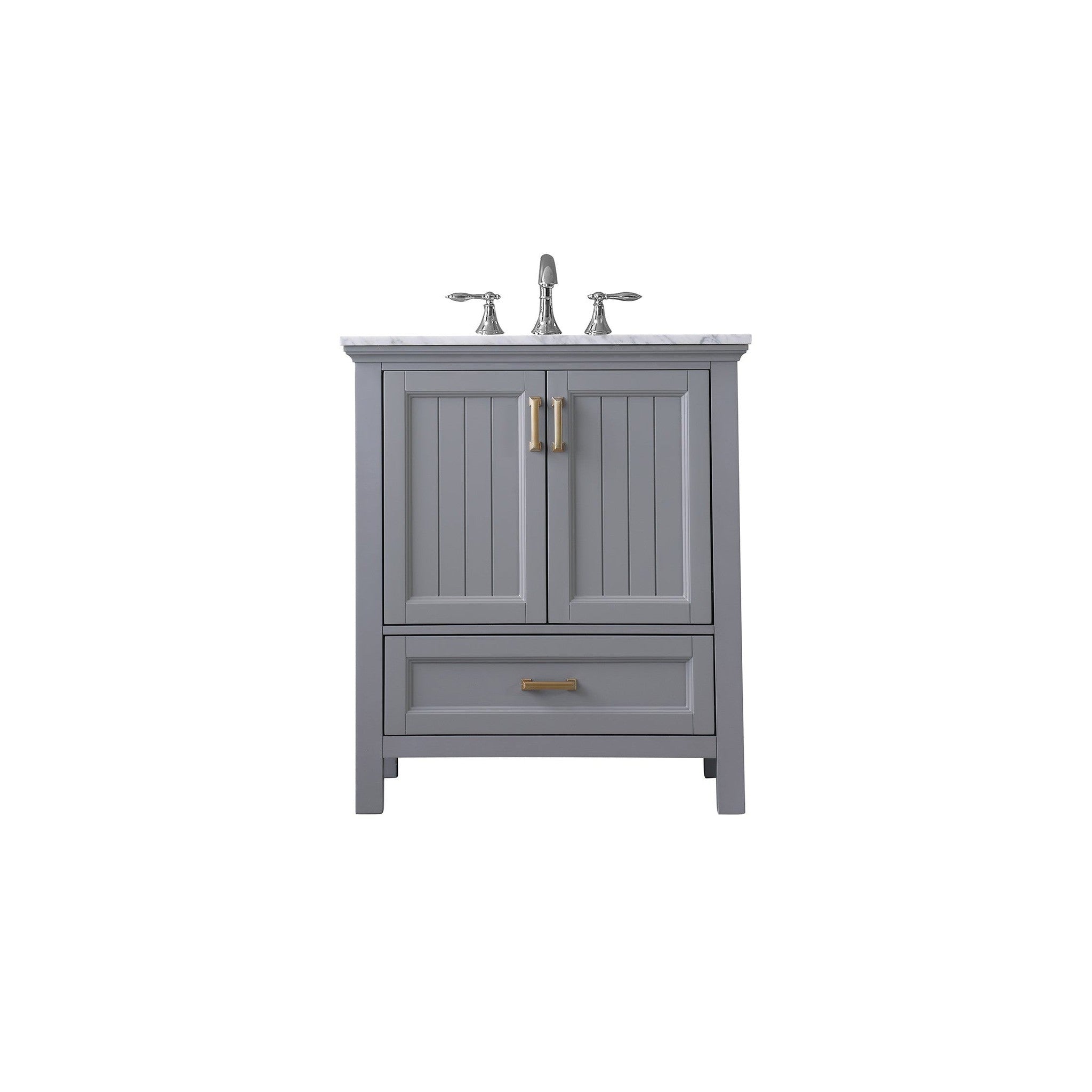 Isla 30" Single Bathroom Vanity Set in Gray and Carrara White Marble Countertop without Mirror