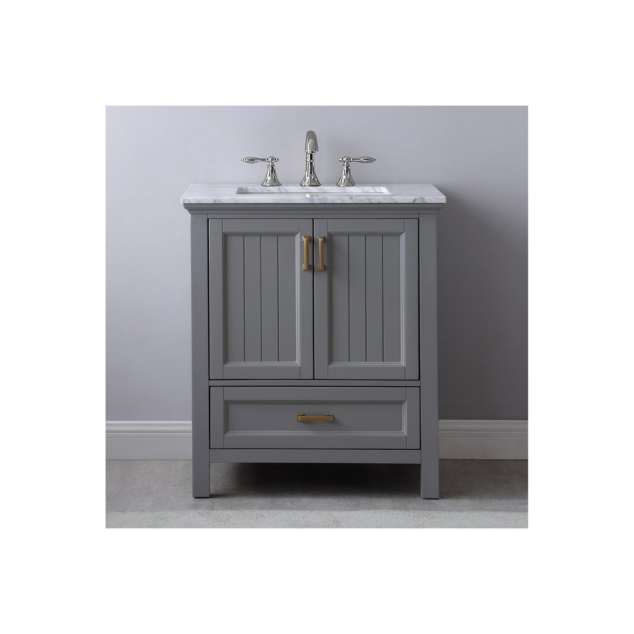 Isla 30" Single Bathroom Vanity Set in Gray and Carrara White Marble Countertop without Mirror