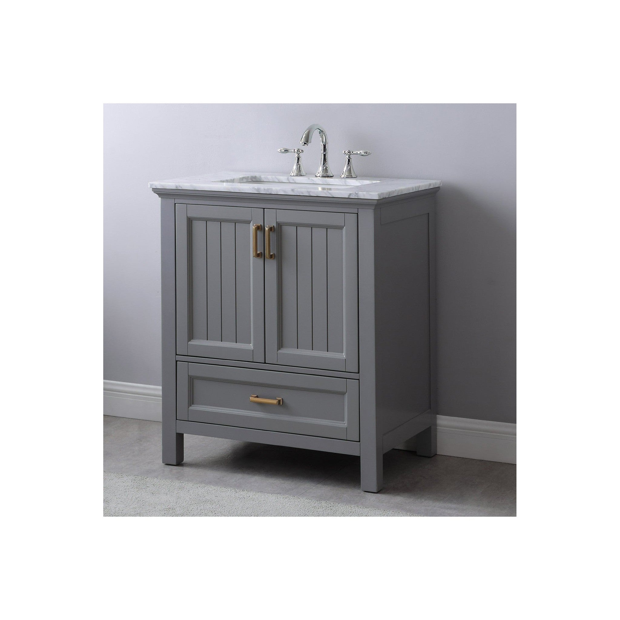 Isla 30" Single Bathroom Vanity Set in Gray and Carrara White Marble Countertop without Mirror