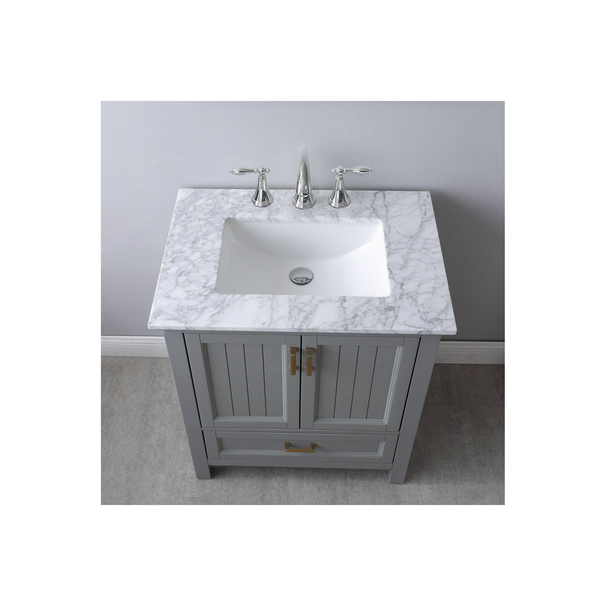 Isla 30" Single Bathroom Vanity Set in Gray and Carrara White Marble Countertop without Mirror