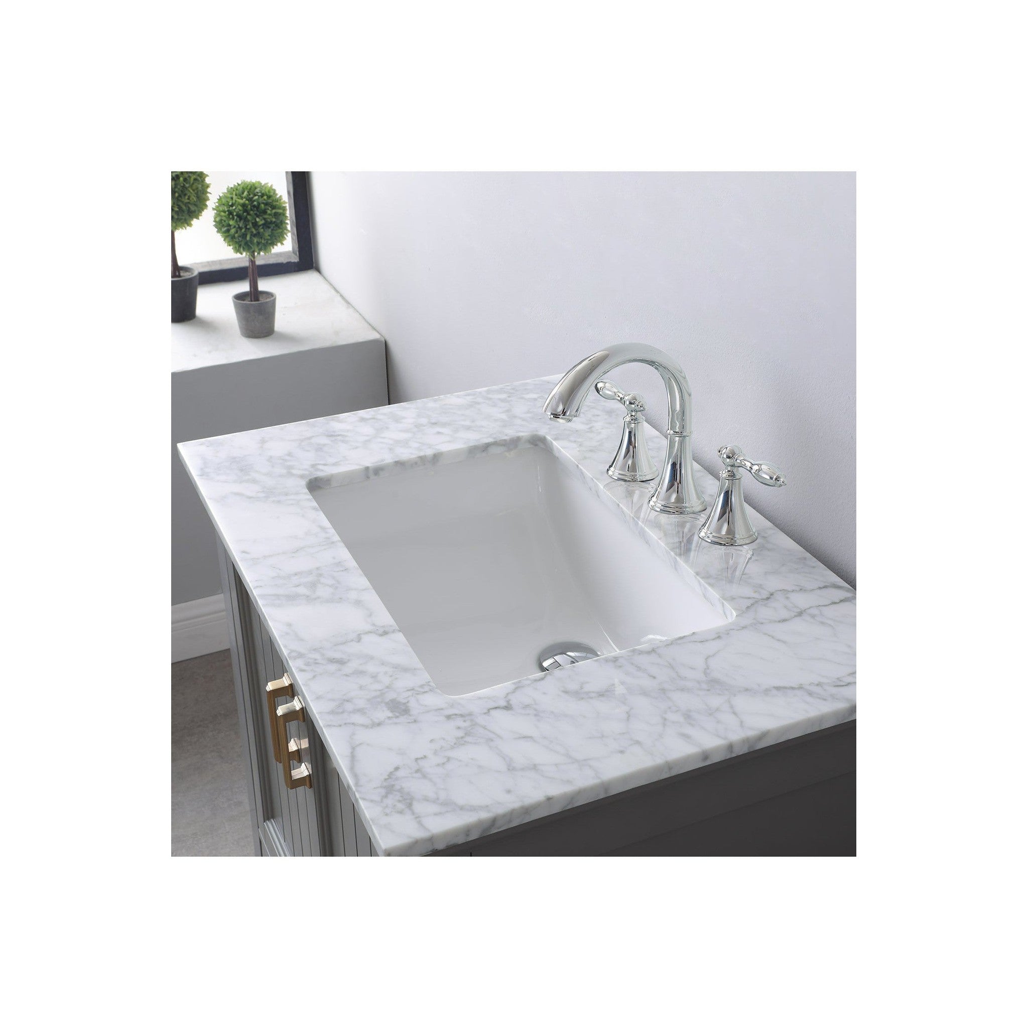 Isla 30" Single Bathroom Vanity Set in Gray and Carrara White Marble Countertop without Mirror