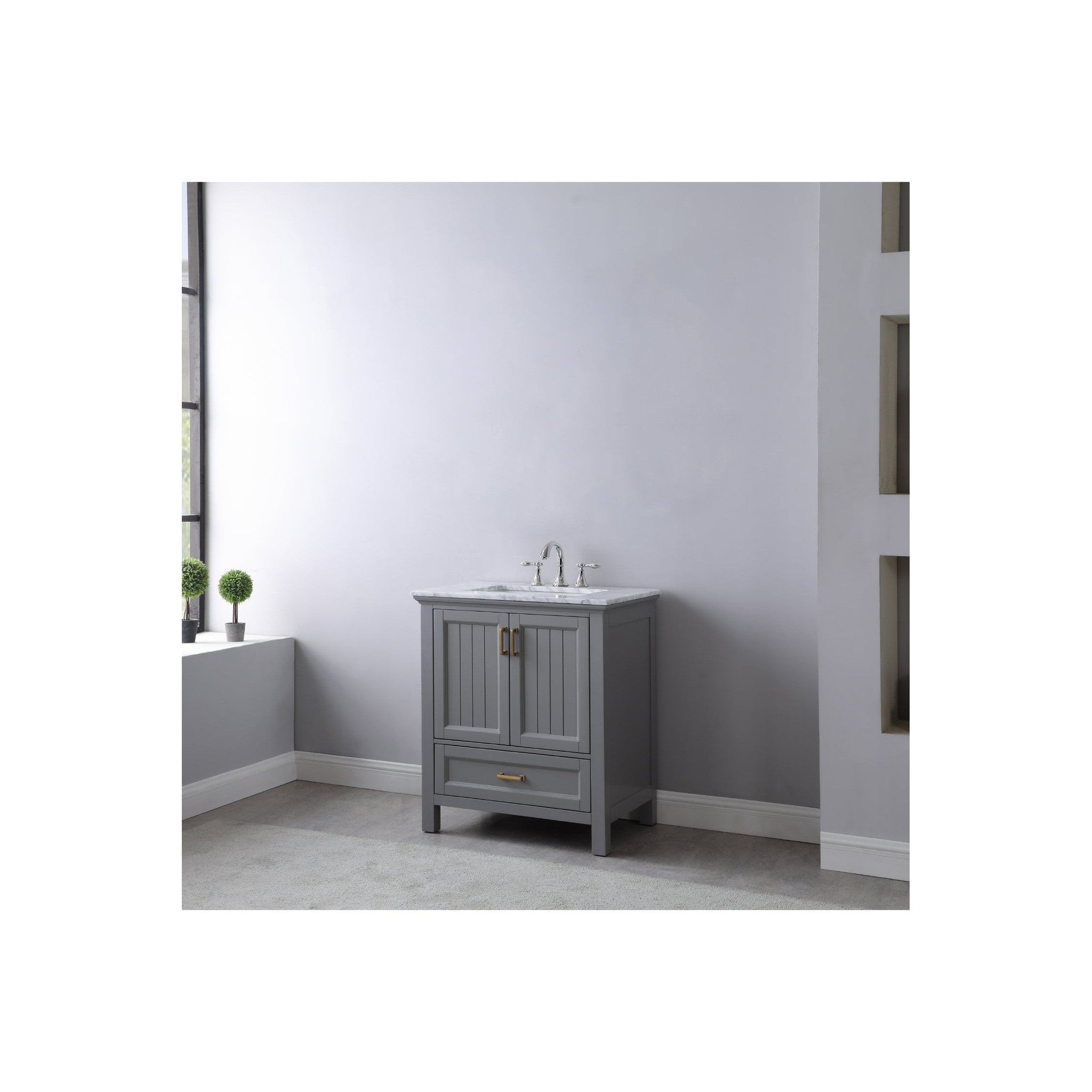 Isla 30" Single Bathroom Vanity Set in Gray and Carrara White Marble Countertop without Mirror