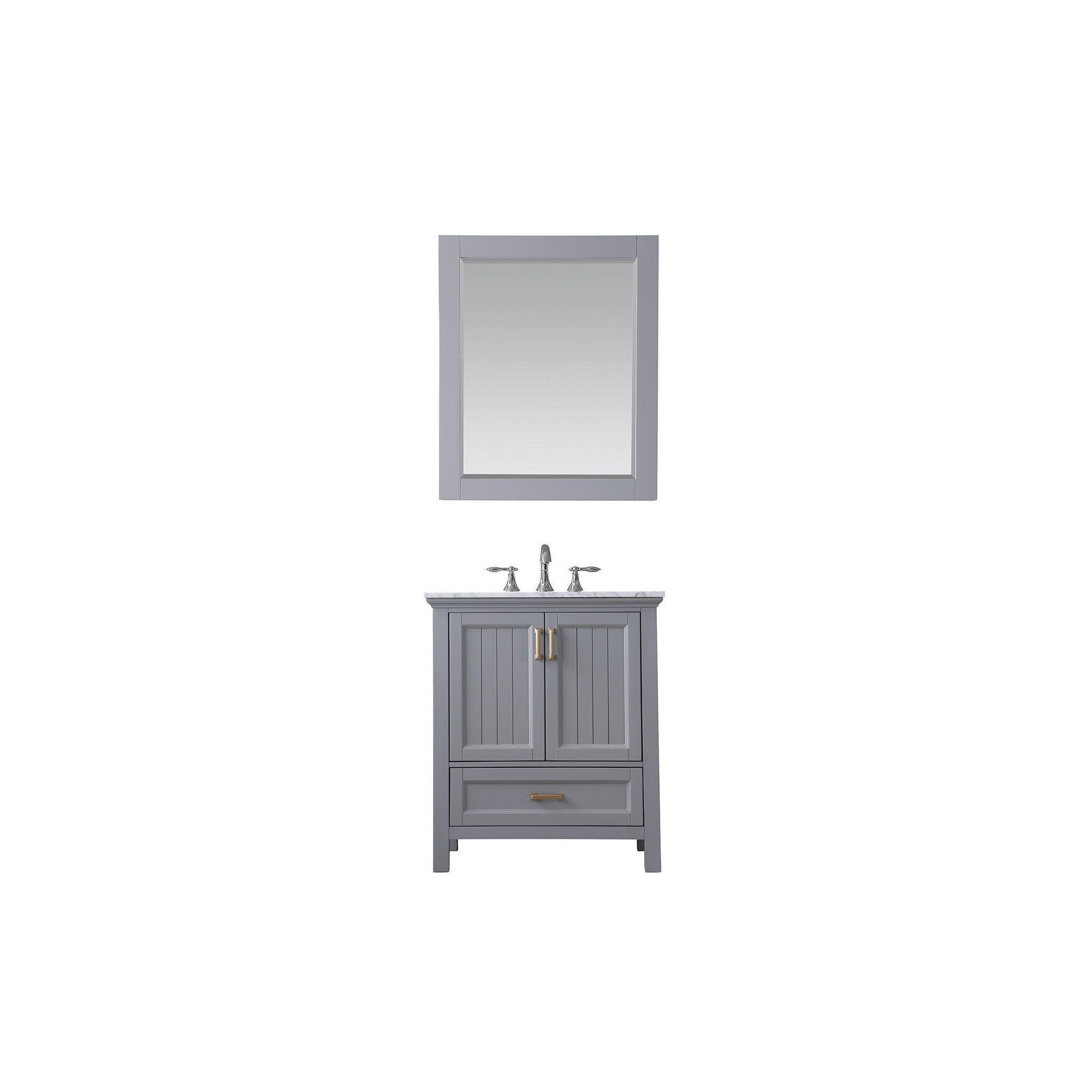 Isla 30" Single Bathroom Vanity Set in Gray and Carrara White Marble Countertop with Mirror