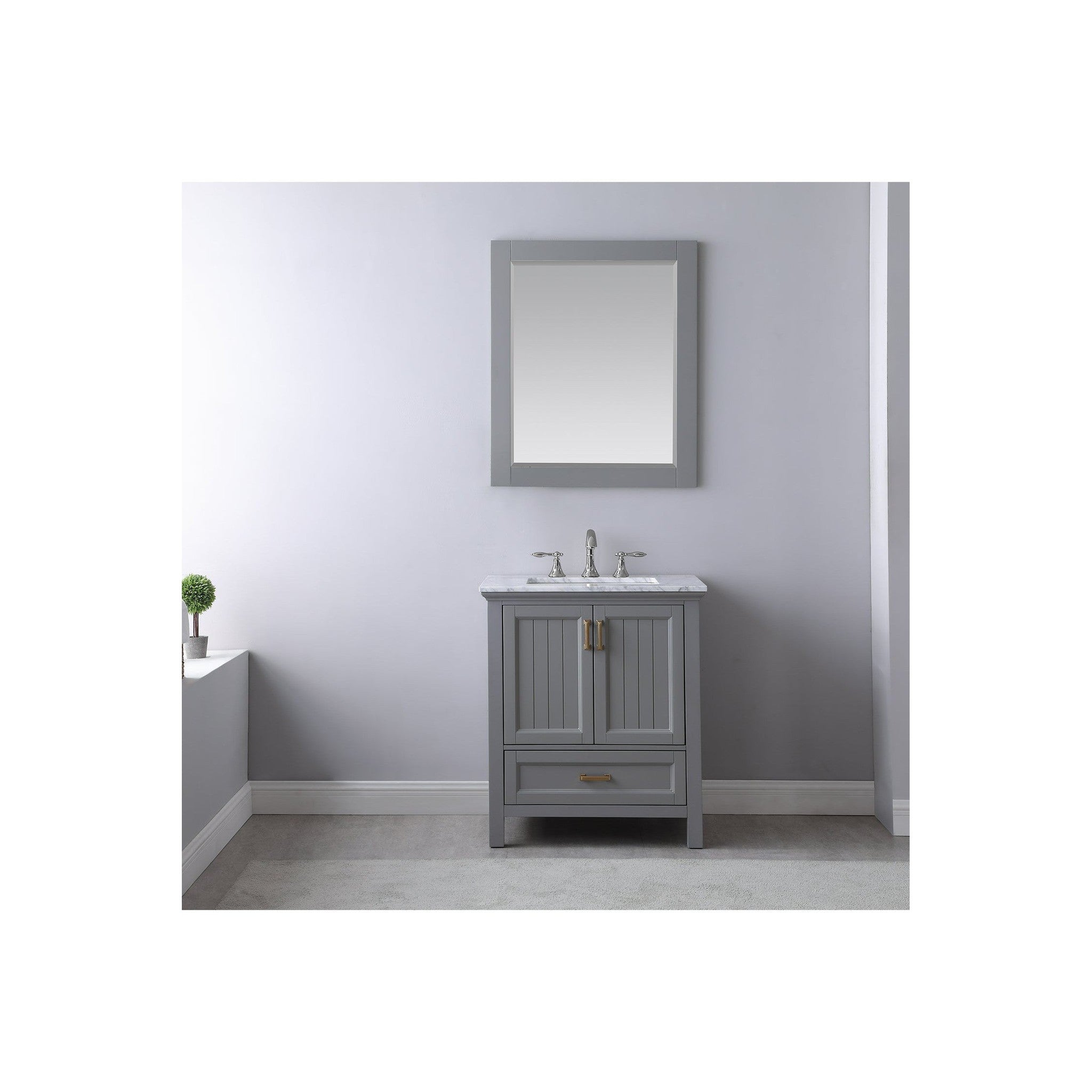 Isla 30" Single Bathroom Vanity Set in Gray and Carrara White Marble Countertop with Mirror